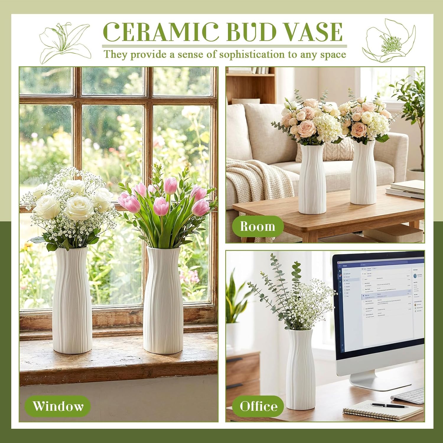 Ceramic Bud Vase / Trendy / White / Set of 8