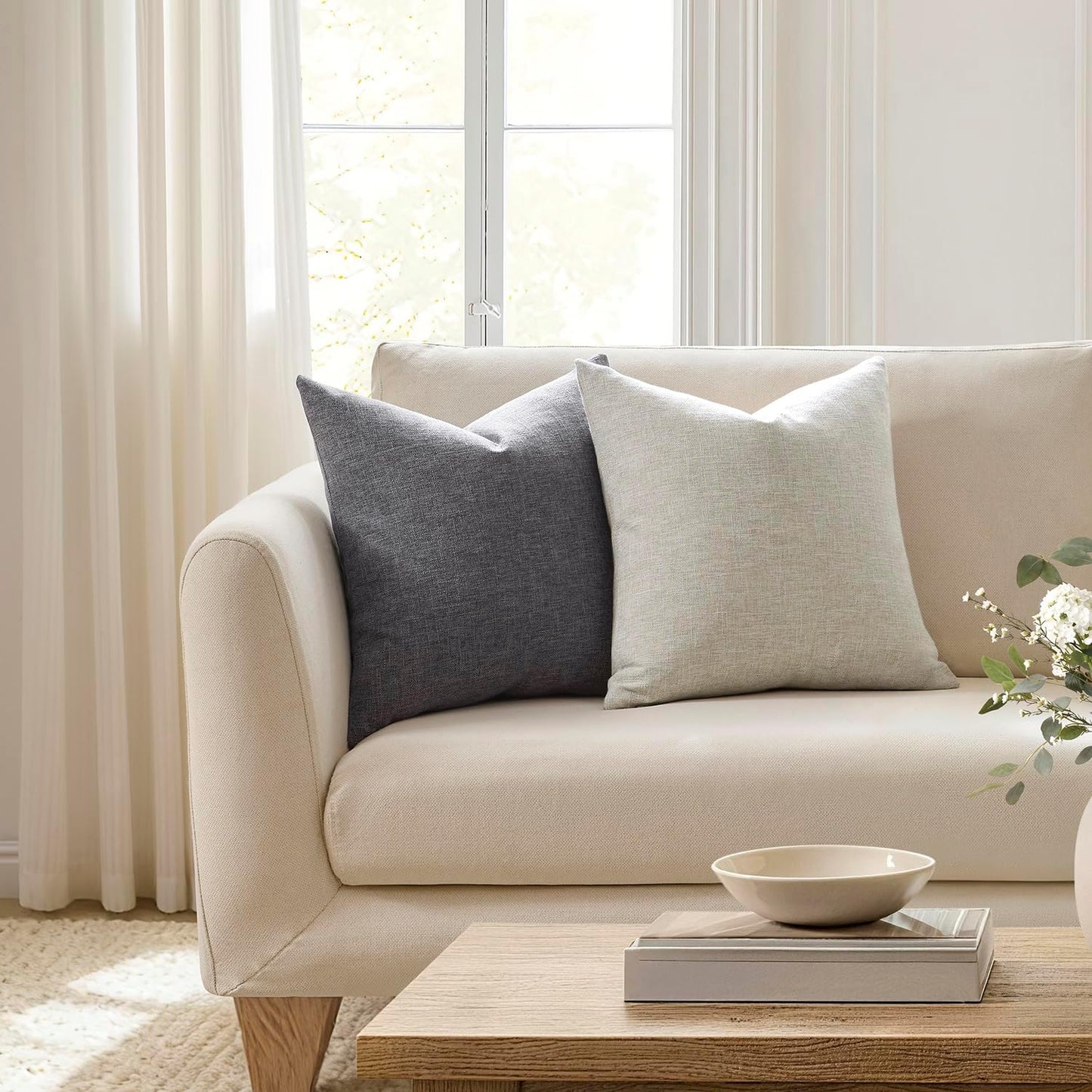 Modern Farmhouse Linen Blend Decorative Pillow Covers / Charcoal Gray / 18 x 18 / Set of 2