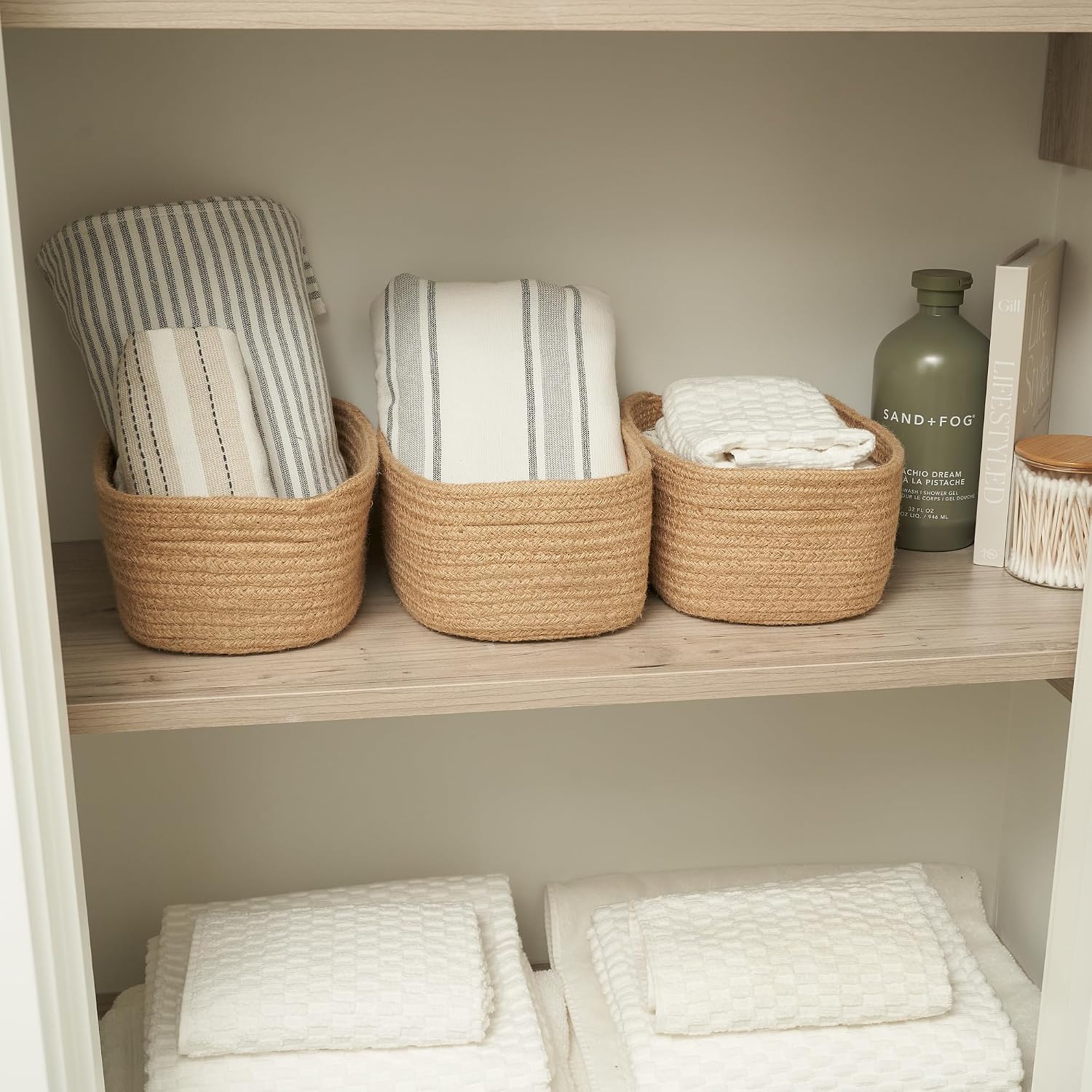 Storage Basket / Sturdy Jute Rope Baskets / Jute-brown / Set of 3