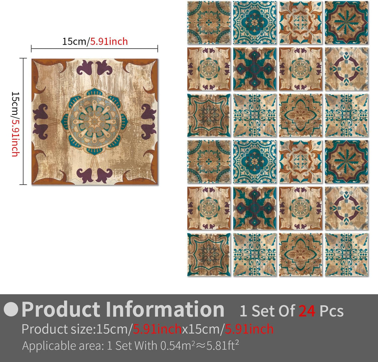 2D Sticker / Brown Morocco / 5.91IN / Set of 24