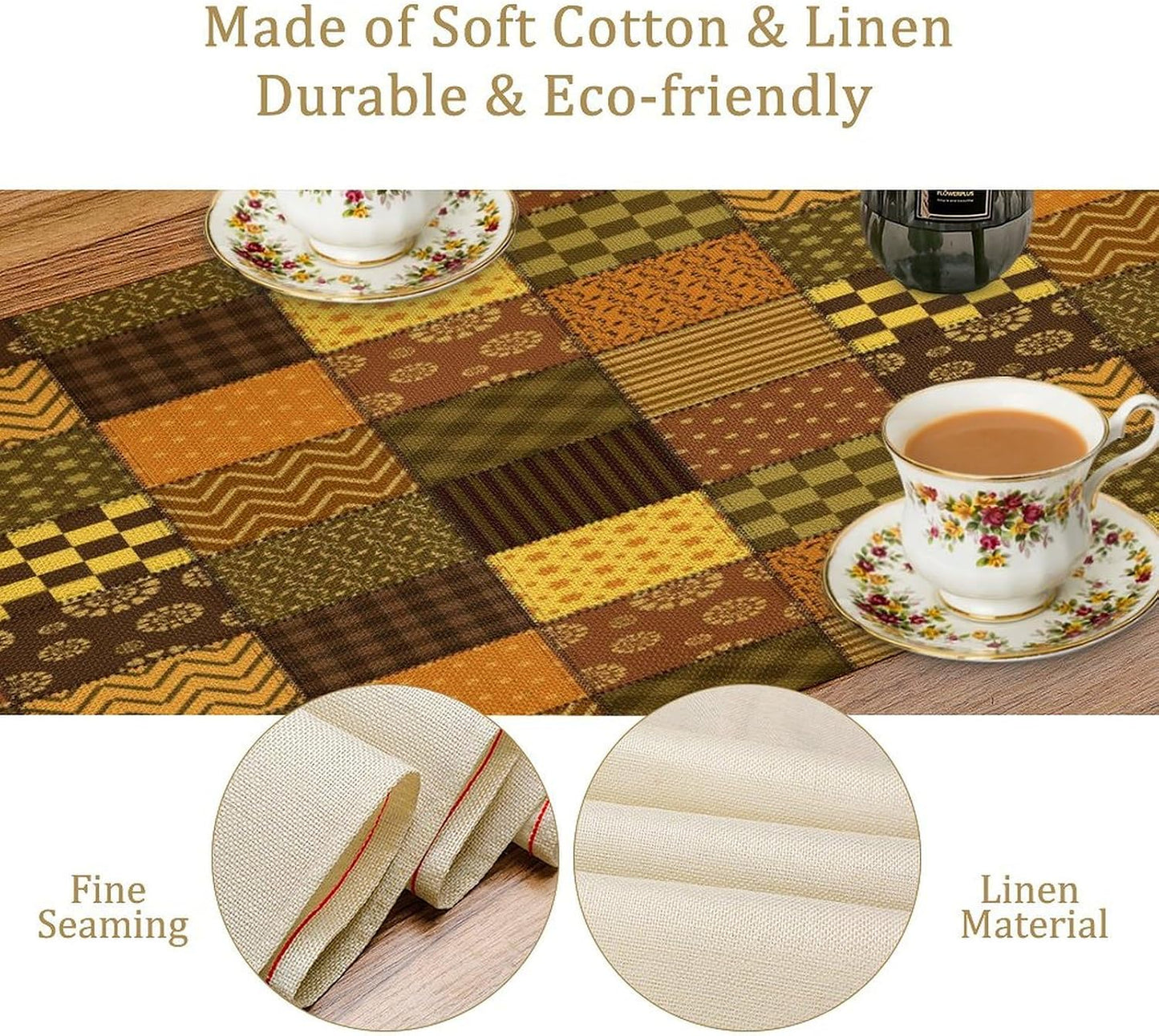 Vintage Patchwork Table Runner Abstract Geometric Pattern Splicing Design Pattern Printed Linen Table Runner for Home