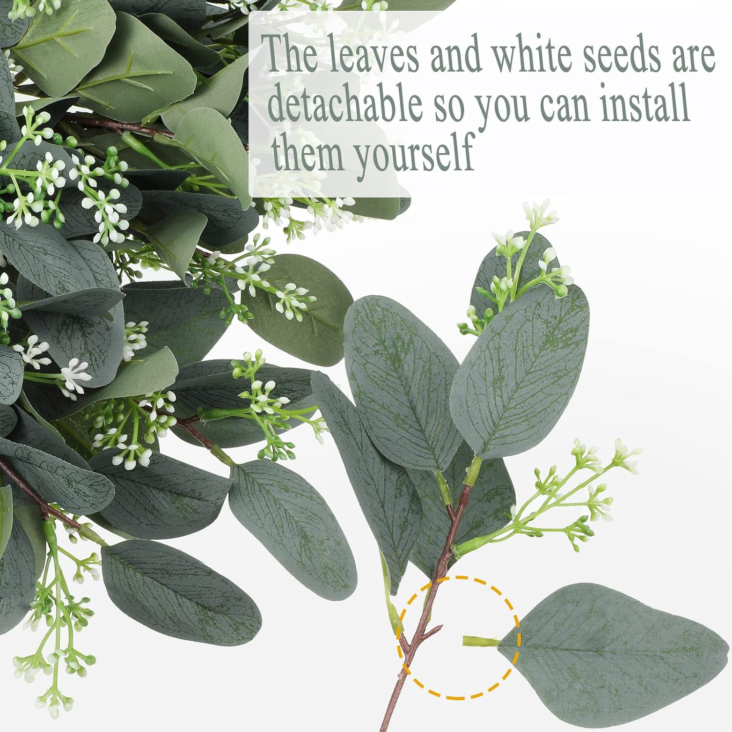 Artificial Leaves Seeded Eucalyptus Greenery Faux Plant Branches / Silver / Set of 80
