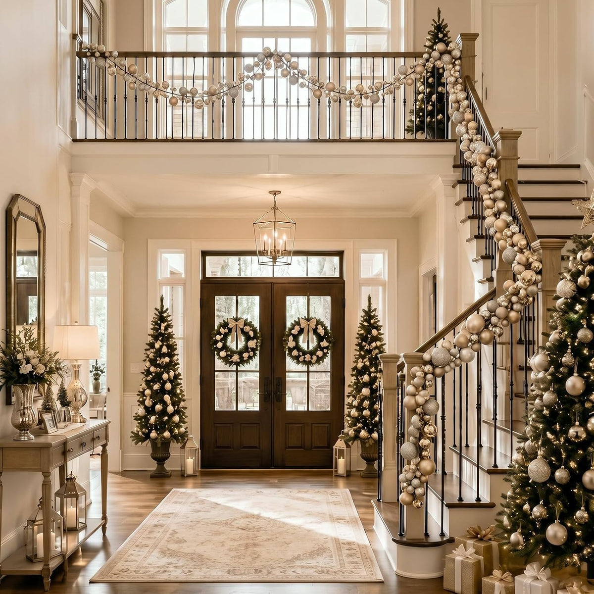 2 Pcs 9 ft Christmas Ball Ornament Garland, Champagne Gold | Bauble Bulb Christmas Tree Ball Decoration Shatterproof