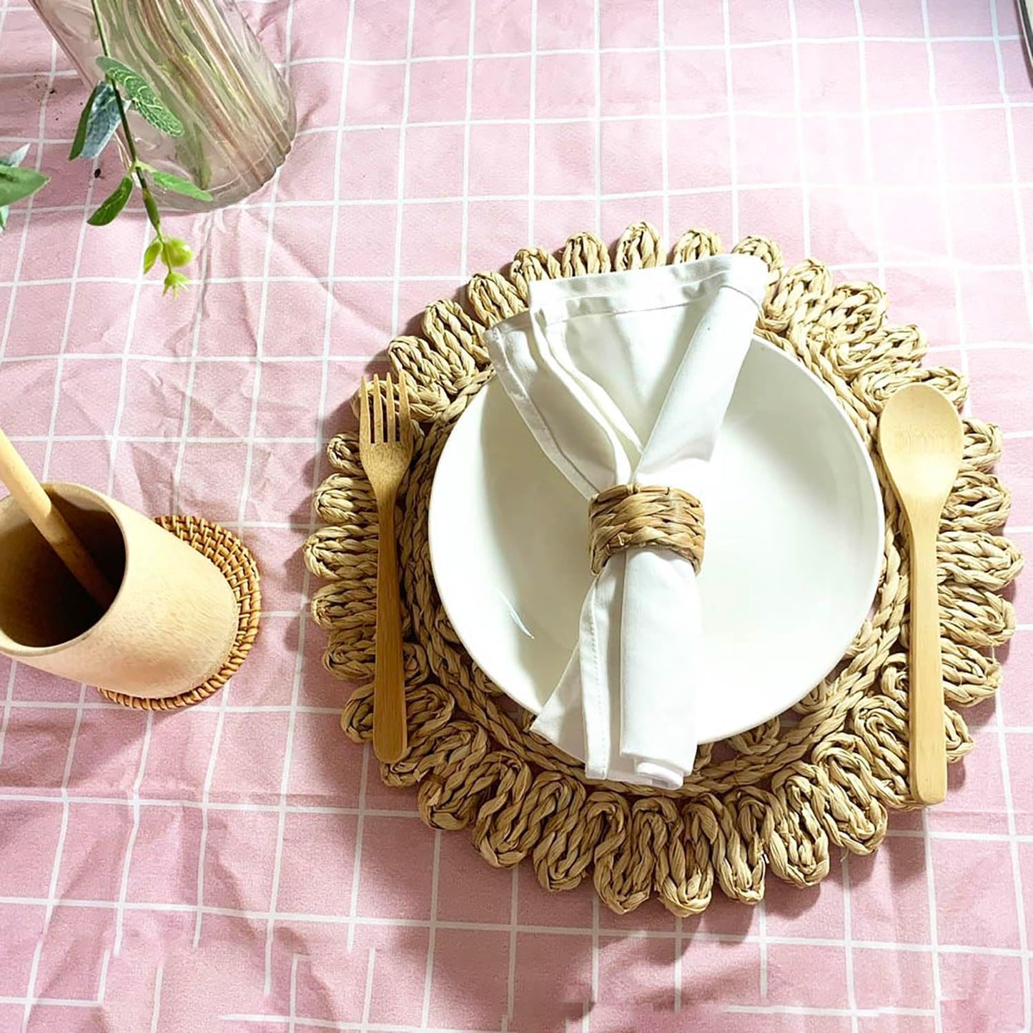 Rustic Boho Wicker Napkin Holders / Water Hyacinth / Natural / Set of 24