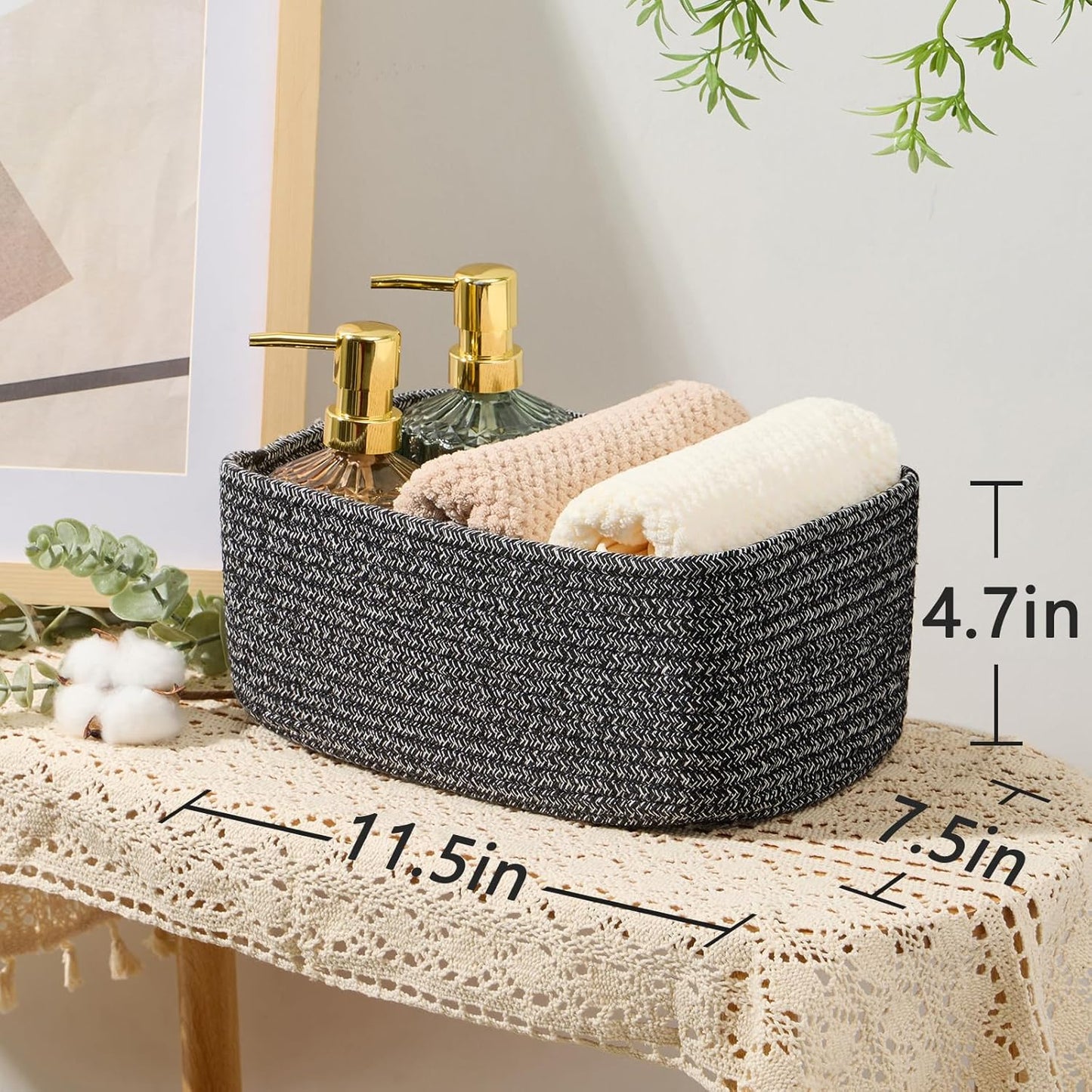 Woven Rope Baskets / L11.5xw7.5xh4.7 / Dark Gray / Set of 3