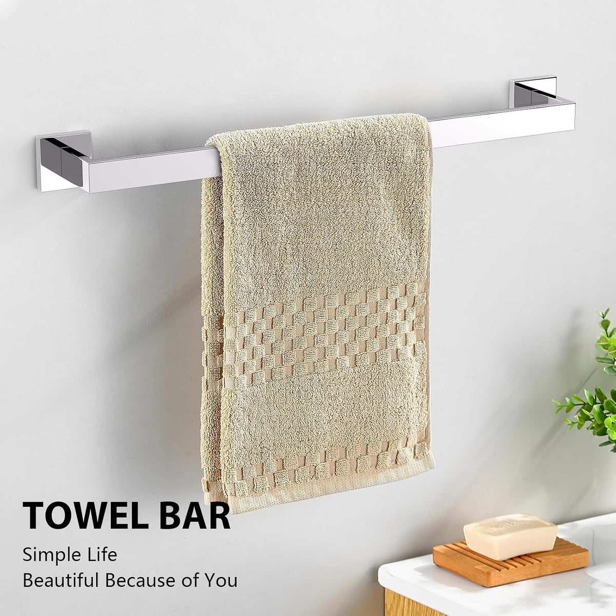 YACVCL 5-Piece Bathroom Hardware Accessories Set 23.6 inch Towel Bar Set Modern Towel Rack Kit Stainless Steel Wall