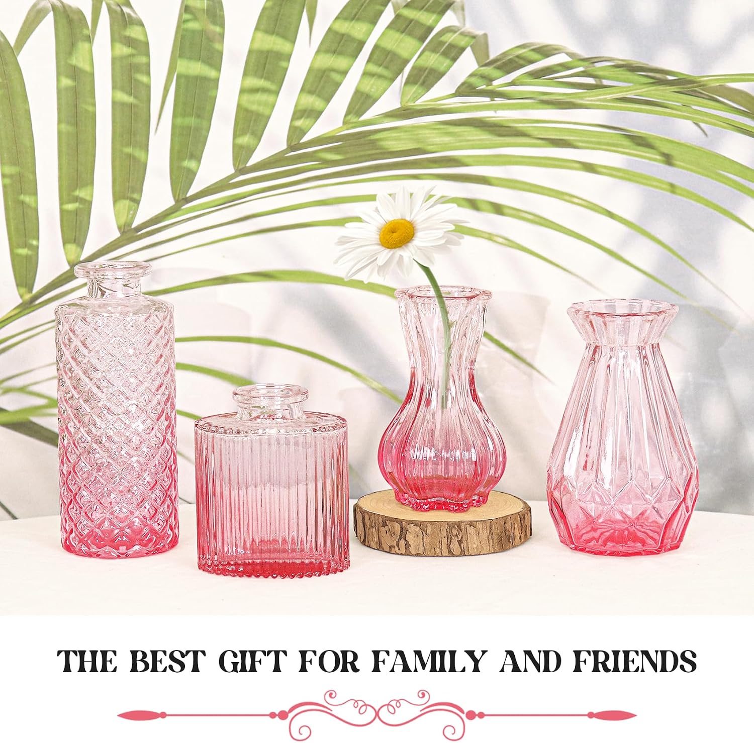 Glass Bud Vase Set / Ombre Pink / Set of 4