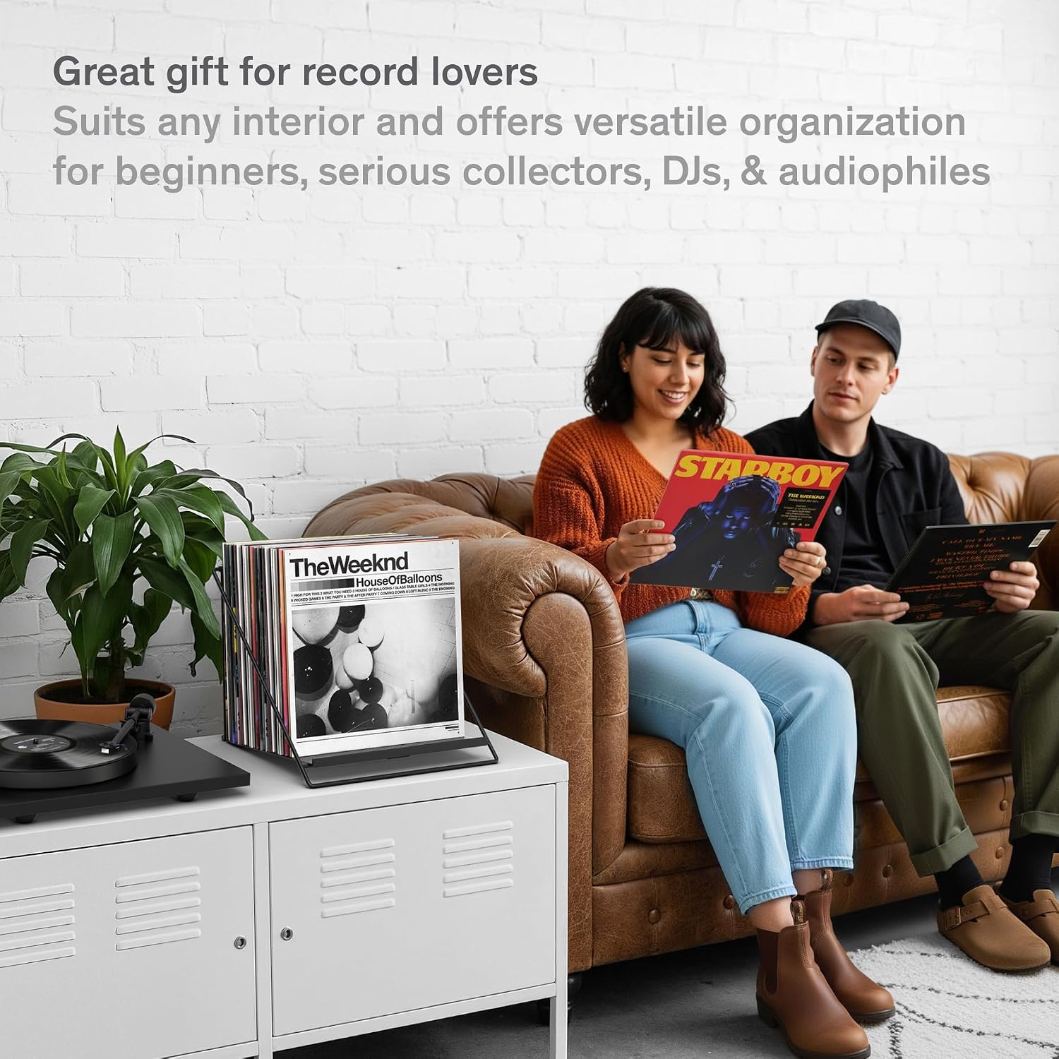 Vinyl Record Storage Rack - Record Holder for 50 LPs, Black | Solid Steel Powder-Coated Finish - Patented Fold-Flat