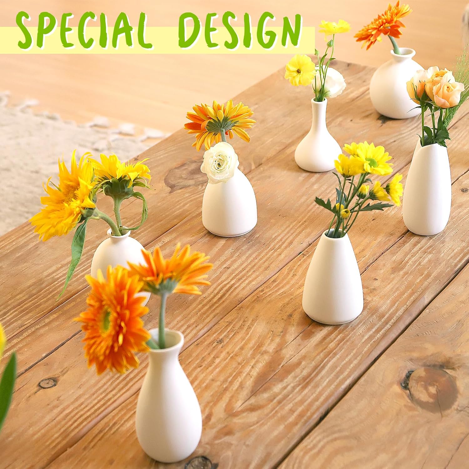 10pc Ceramic Bud Vases Set / White / 3 Inch / Set of 10