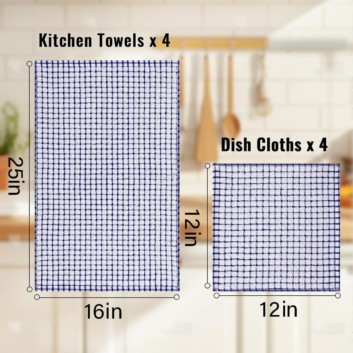 Homaxy Kitchen Towels and Dishcloths Set, Set of 16, Blue | Cotton Terry Kitchen Dish Towels, Super Soft and Absorbent