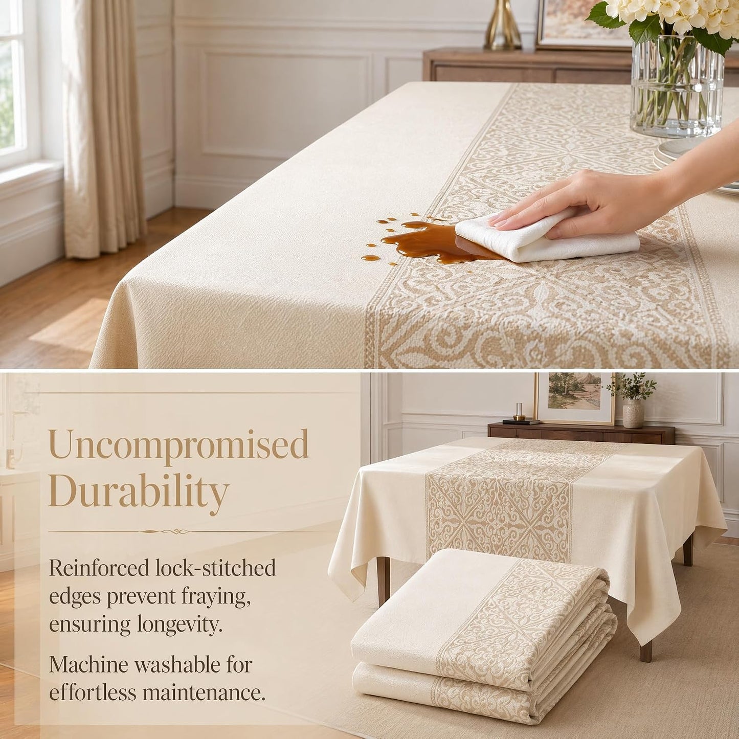 Rectangle Linen Tablecloth Luxury Totem Spillproof Cloth 55x134 Inch | Stain Resistant Woven Baroque Totem Runner