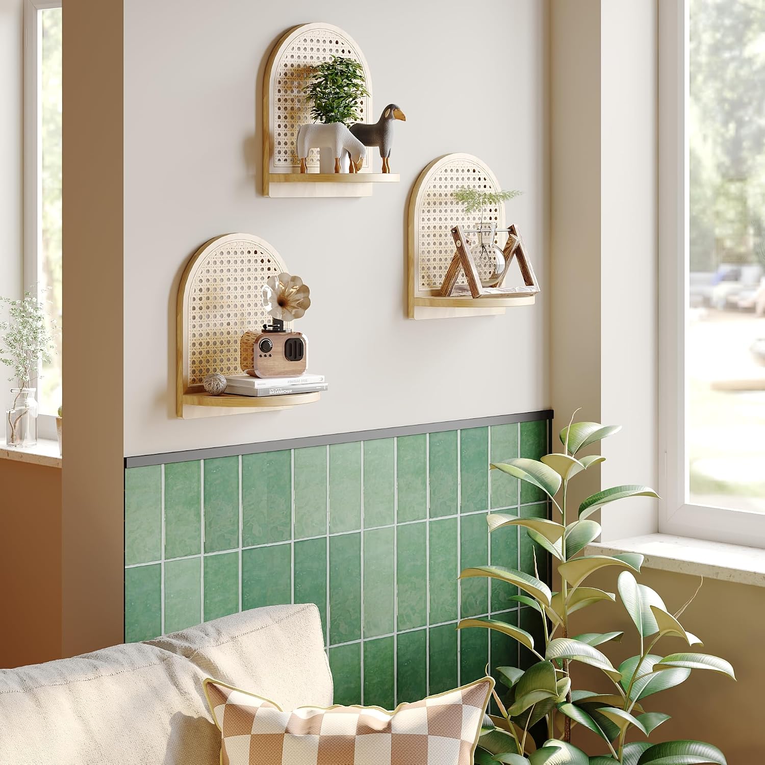 7'' Rattan Shelves / Natural / 9.25*5.41*11.61 Inch / Set of 3