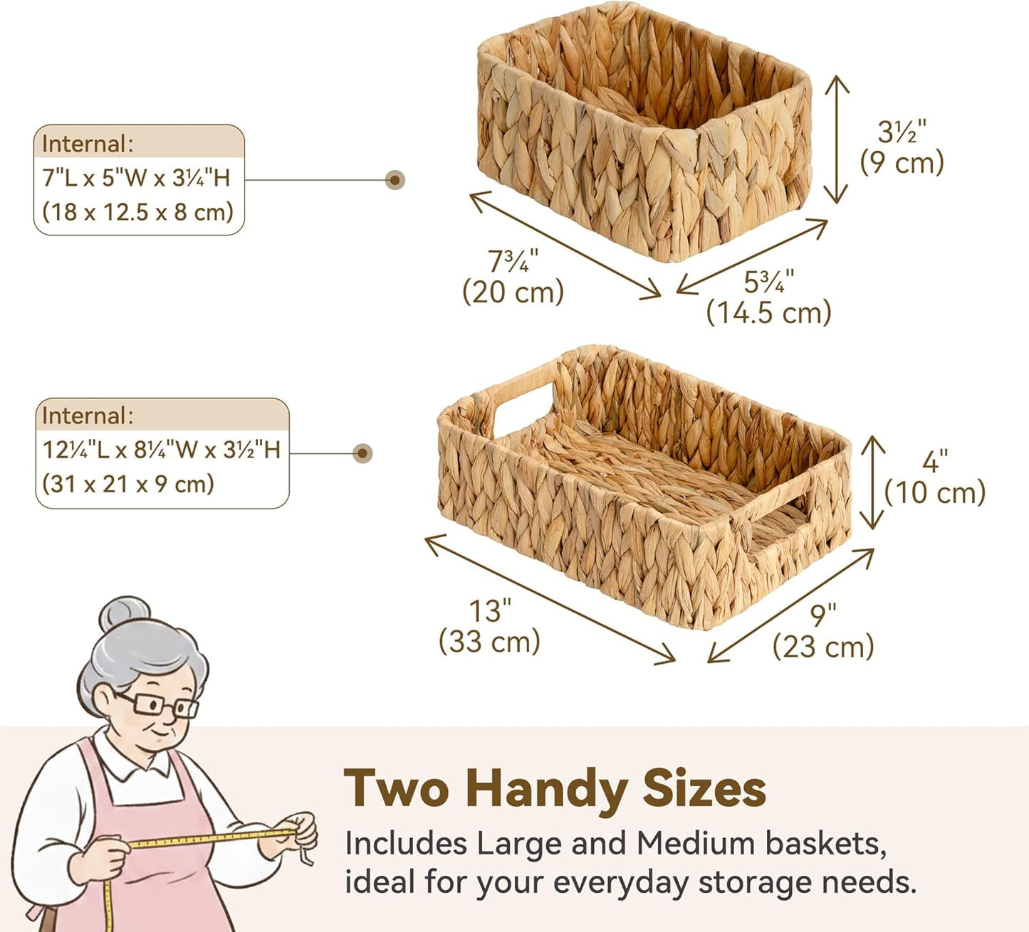 Small Wicker Baskets / 2 x 7 / Narural / Set of 3
