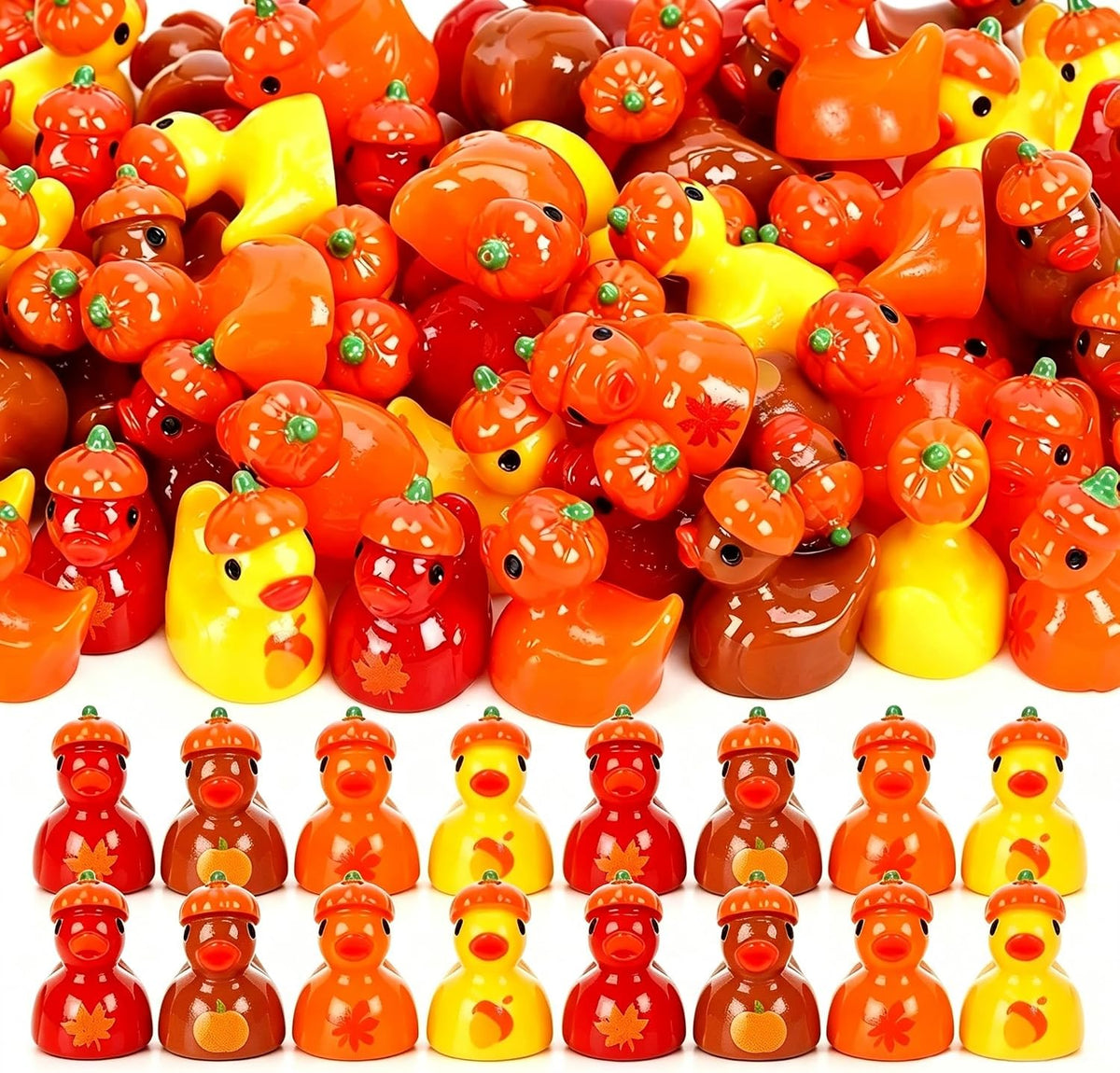 60Pcs Fall Mini Resin Ducks, Miniature Pumpkin Thanksgiving Ducks