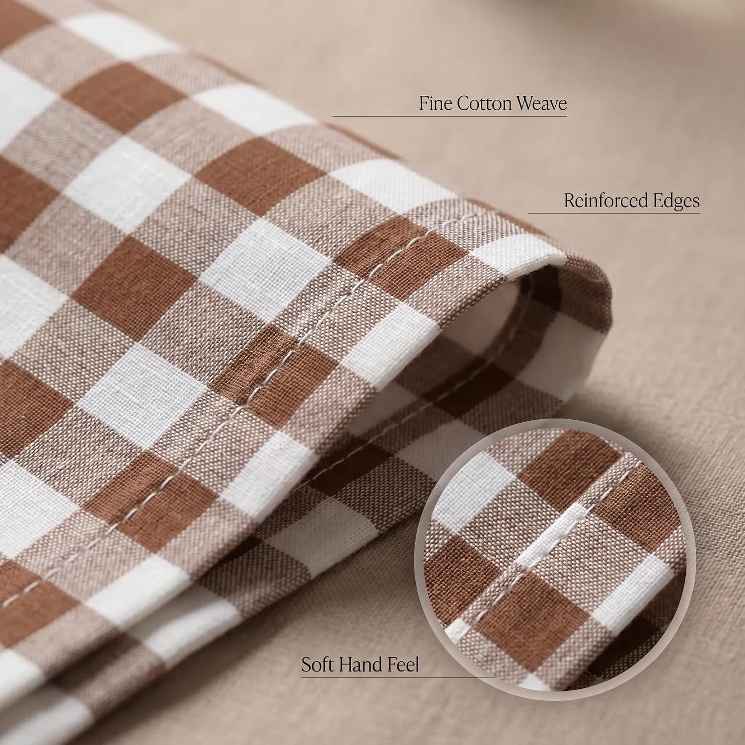Urban Villa Cloth Napkins Cotton 20x20 (Set of 12) Taupe/Chocolate