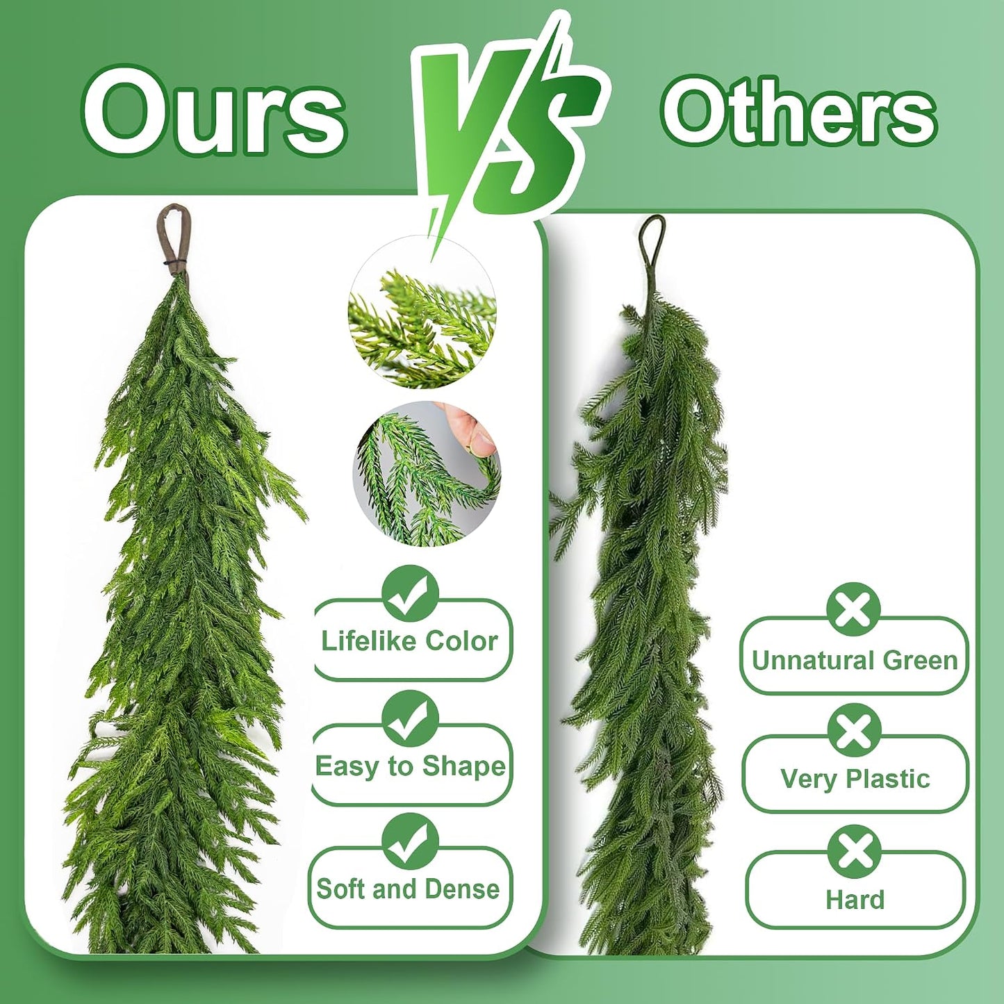 72" Extra Full Norfolk Pine Garland Realistic Christmas Garland Cedar Garland for Mantle Stairs Table Wall Fireplace