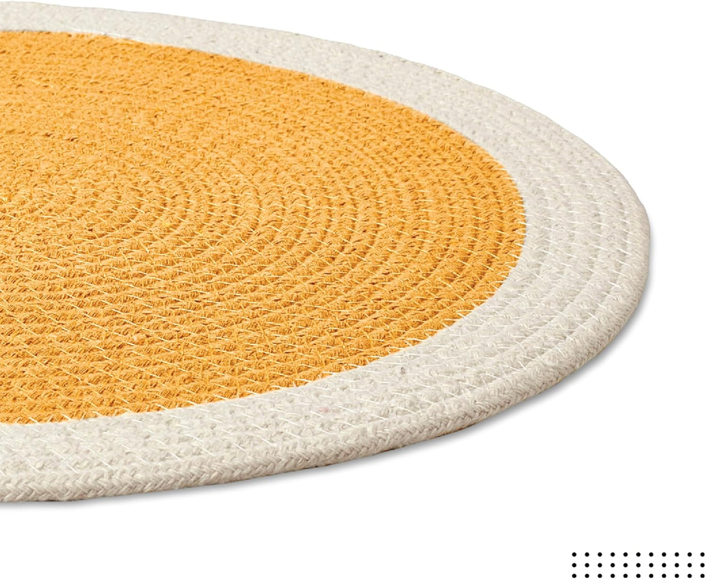 Encasa XO Placemats, Round Cotton Dining Table Mats 13" | Yellow & Off White, Handcrafted Ribbed Texture | Heat