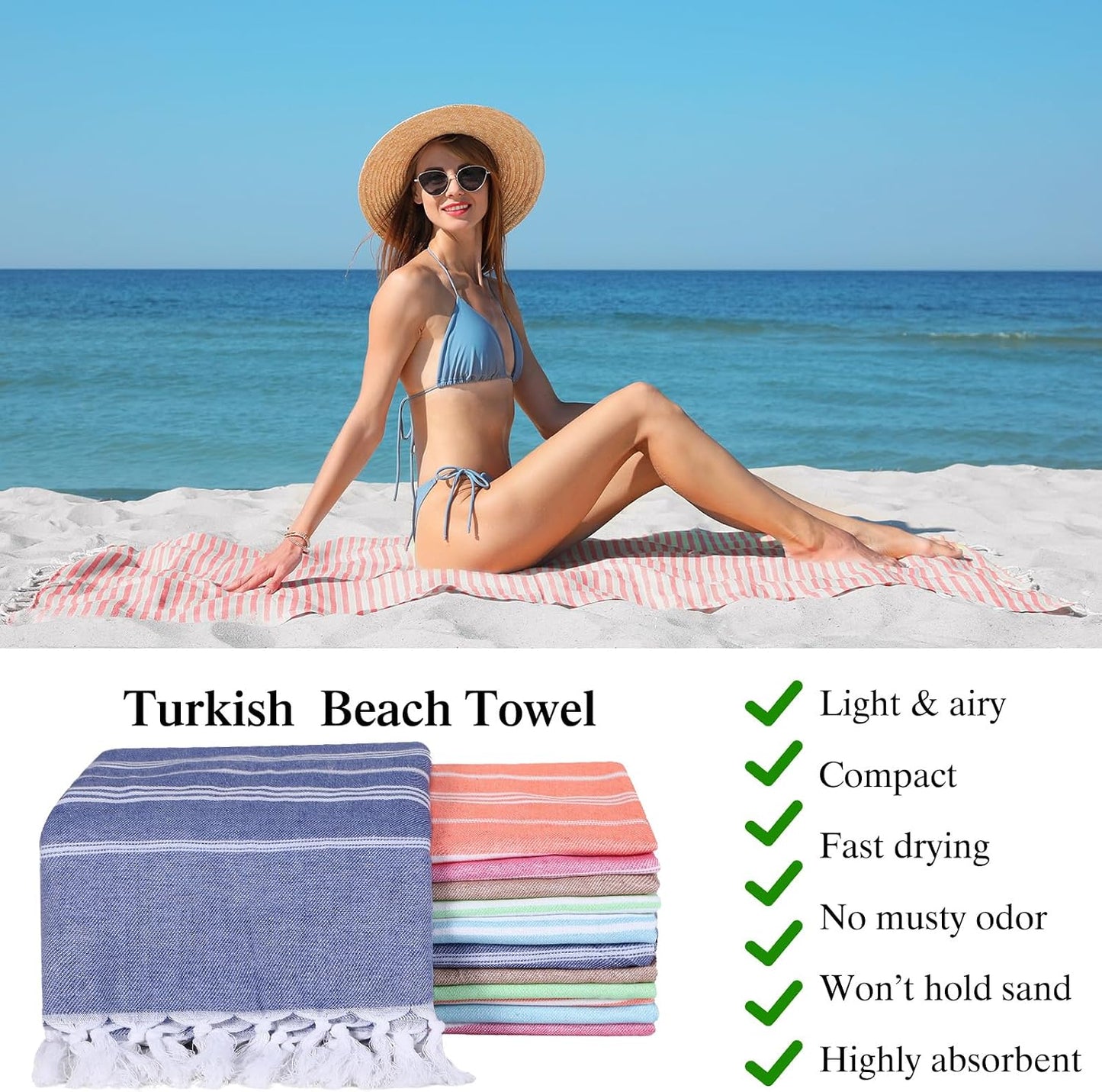 Moukeren 12 Pcs Turkish Beach Towels, Oversized Cotton Bath Towels Lightweight Quick Dry 35 x 71 Inches Turkish Blanket