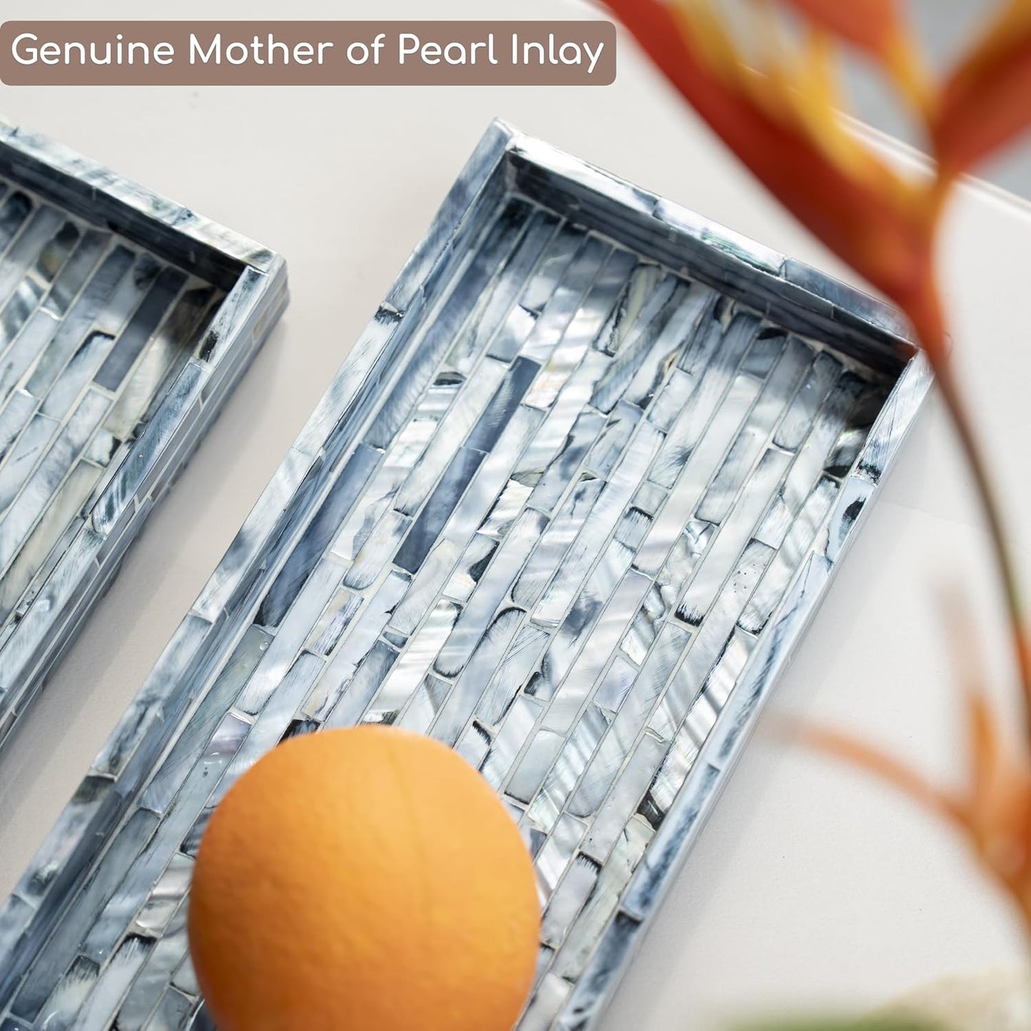 Mother of Pearl Tray / Blue / Set of 2