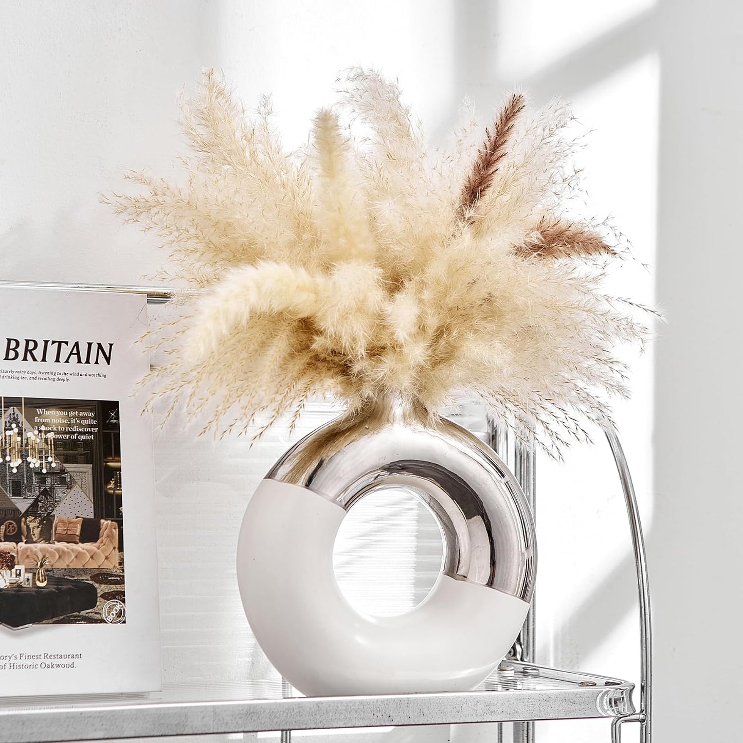 Ceramic Donut Vase / White & Silver / Large