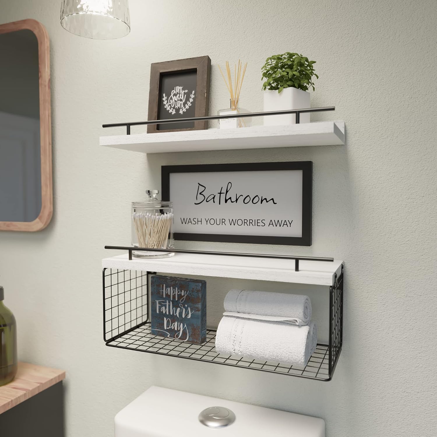 Floating Shelves for Bathroom Decor Art, Modern White | Bathroom Organizers and Storage, Wall Shelves Over Toilet with