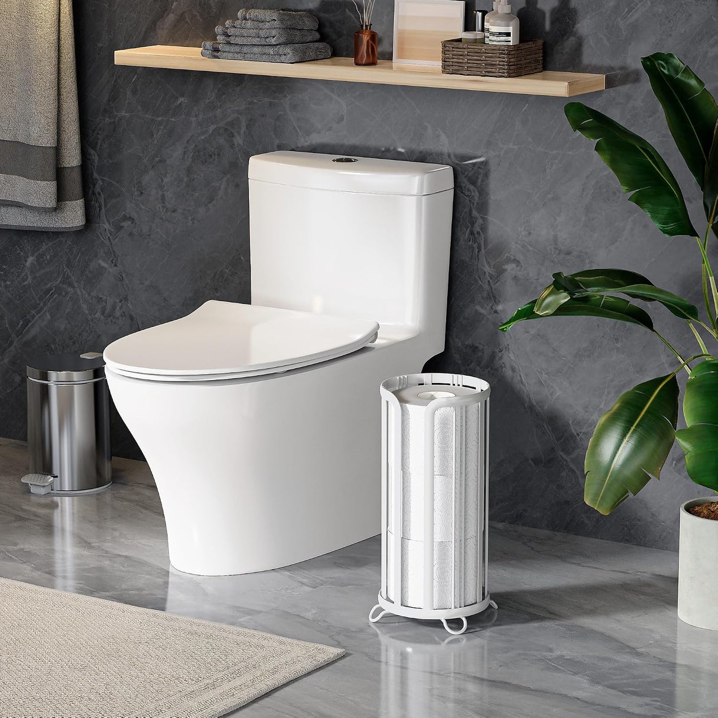 Toilet Paper Holder Stand, Freestanding Bathroom Tissue Organizer, Minimalistic Storage Solution, Reserve Mega
