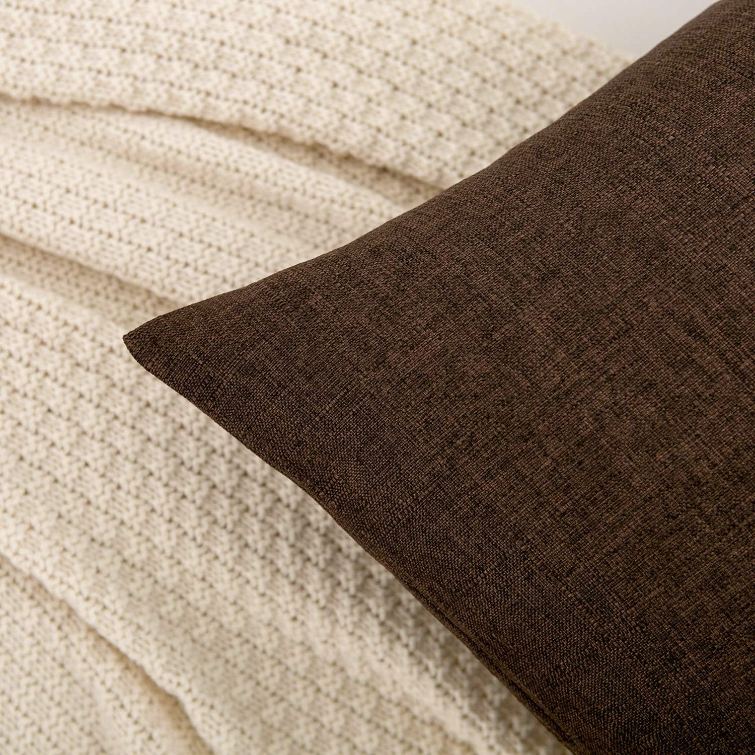 Linen Decorative Throw Pillow Covers Cushion Cover Pillow Case / Dark Brown / 18 x 18 / Set of 2