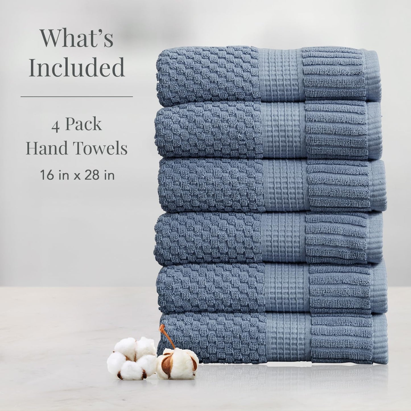 NY Loft 100% Cotton 6-Pack Hand Towel Set | Flint | Oeko-TEX | Quick-Dry | Six 16" x 28" Hand Towels | Super Absorbent