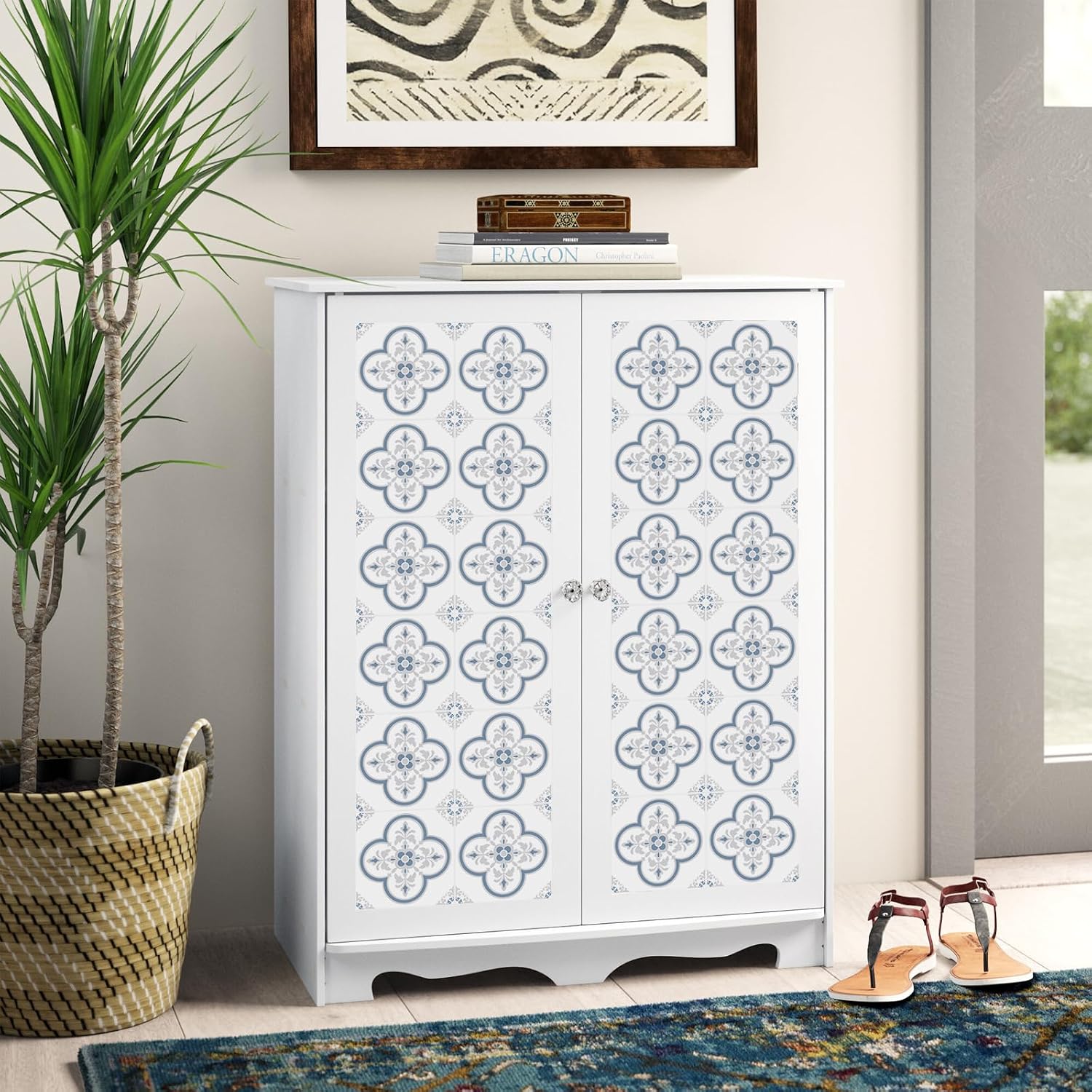 Peel & Stick Tile Stickers Self Adhesive Backsplash Decorative Wall / Gray Flower / Set of 12