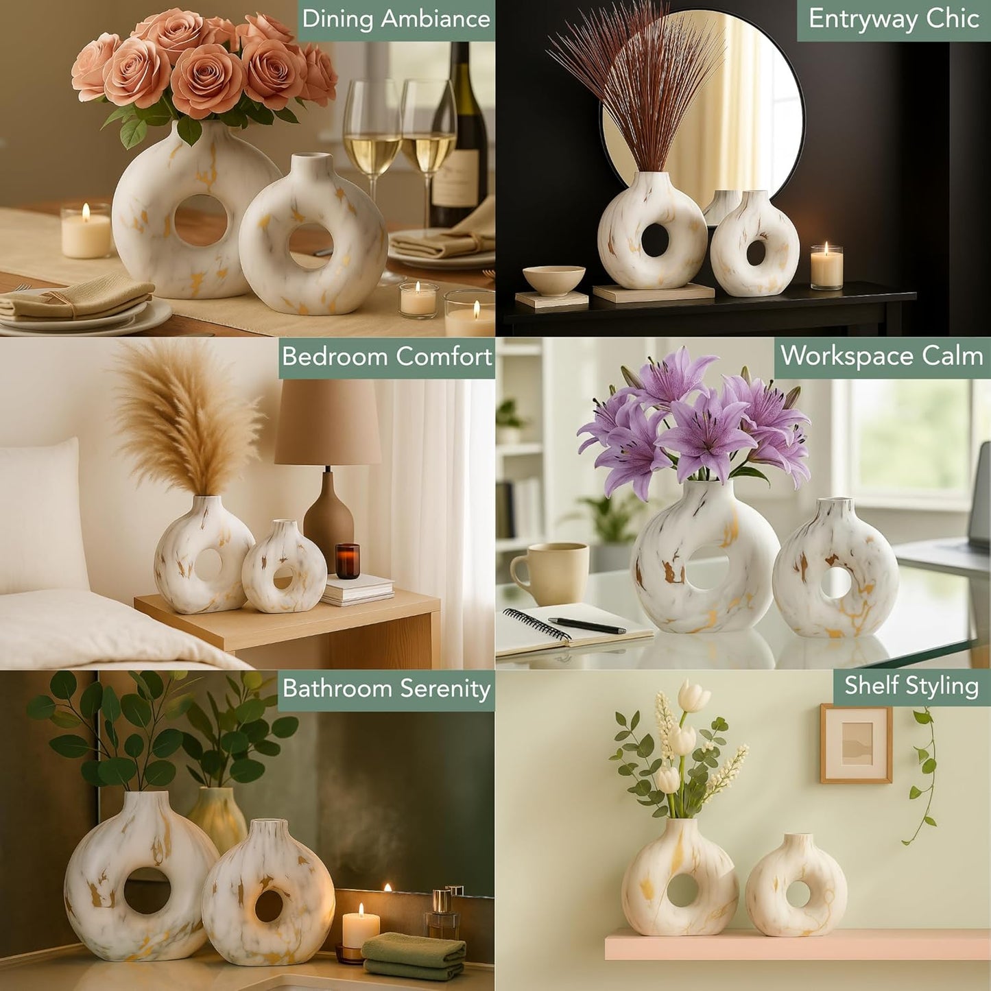Modern Ceramic Donut Vase / White / Set of 2