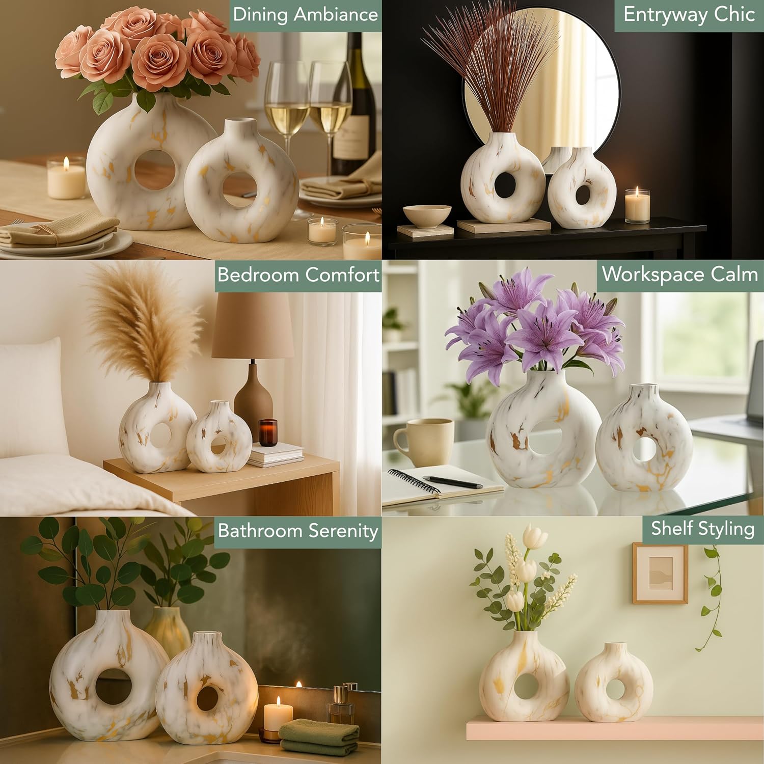Modern Ceramic Donut Vase / White / Set of 2