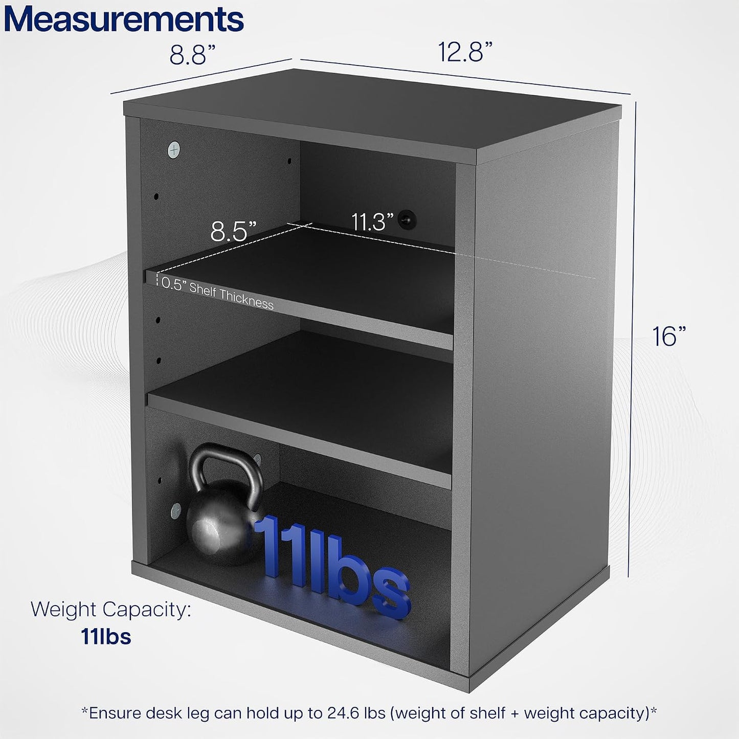 VIVO Black Clamp-on Desk Leg Shelving Unit, Storage Shelves, DESK-SHELF3CL | Multi-Level Storage, Office Accessory