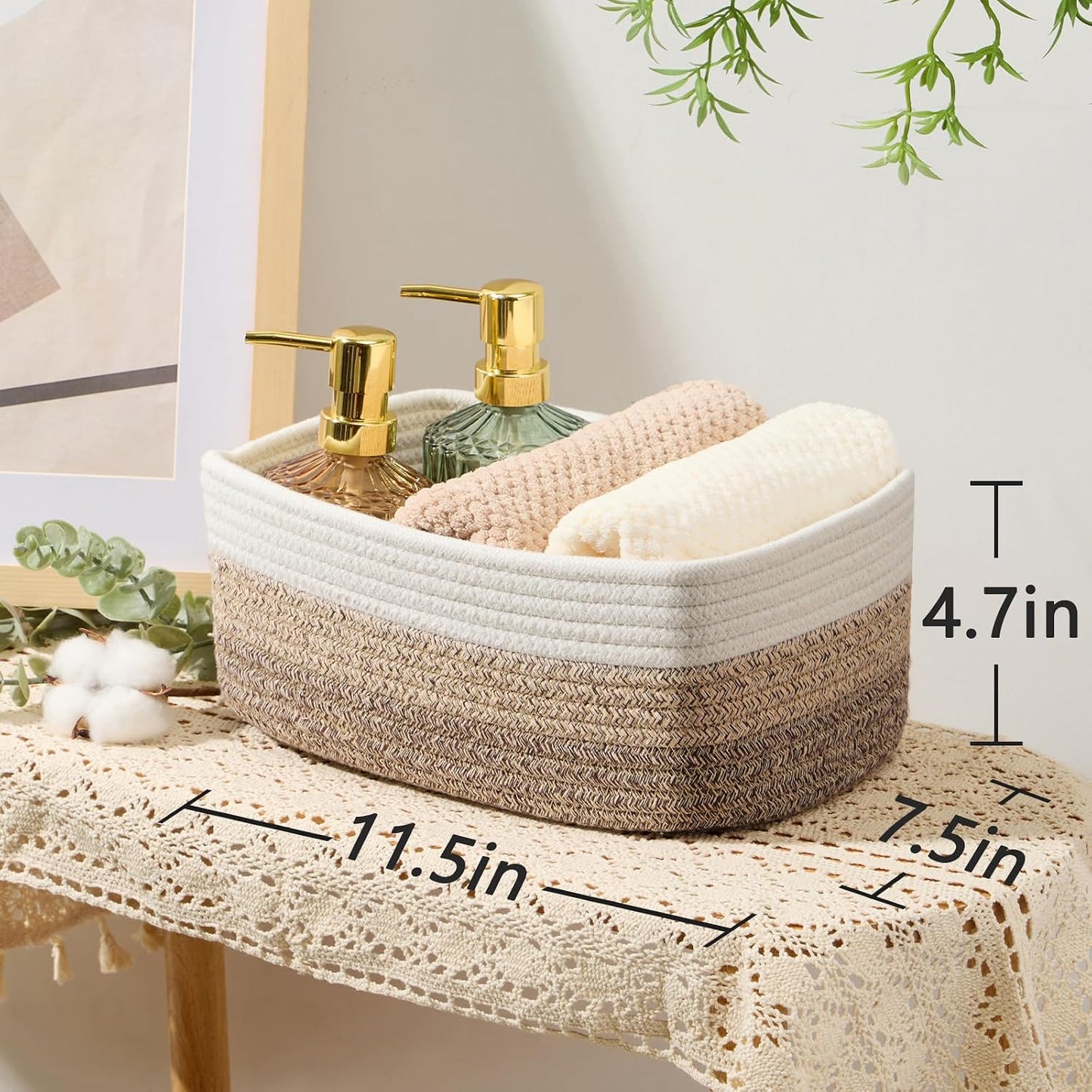 Woven Rope Baskets / L11.5xw7.5xh4.7 / Gradient Brown / Set of 3