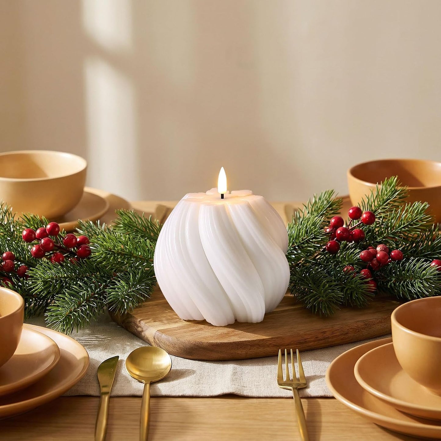Swirl Flameless Candles / White