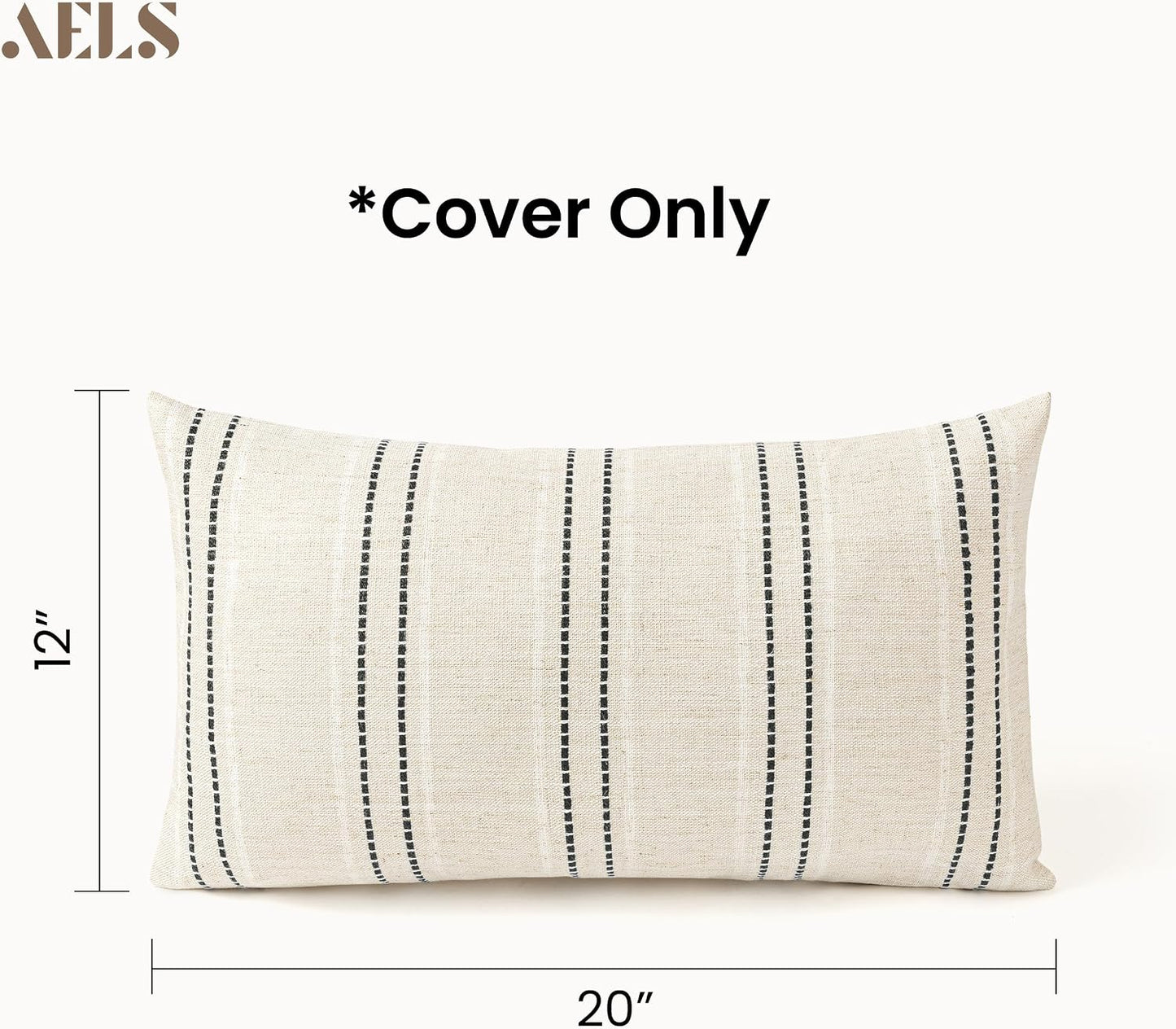 Boho Textured Pillow Case / Beige with White & Black / 20 x 12 / Set of 2