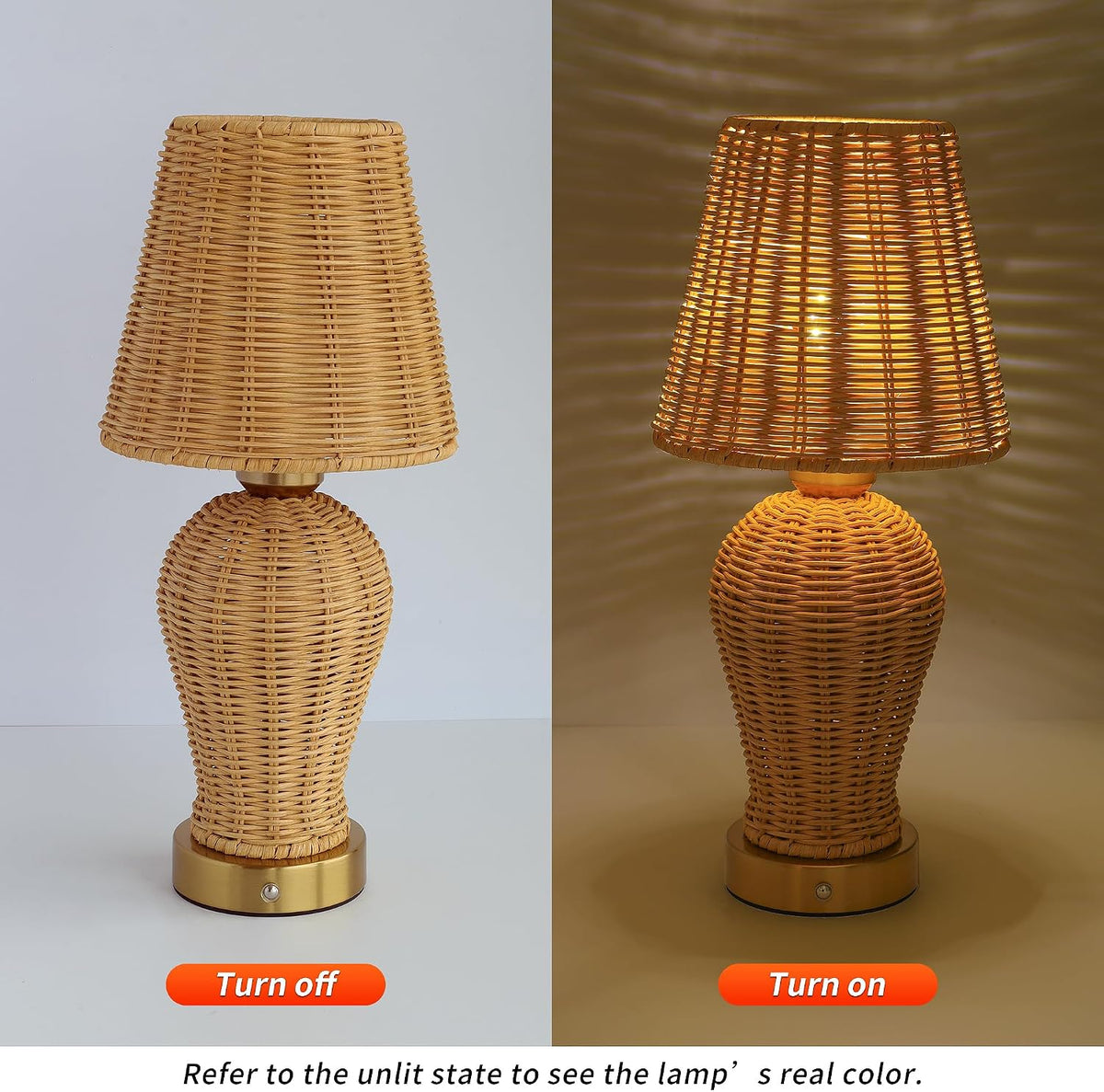 Boho Rattan Rechargeable Cordless Table Lamp, Touch Dimmable Battery Operated Table Light, for Patio Restaurant Kitchen