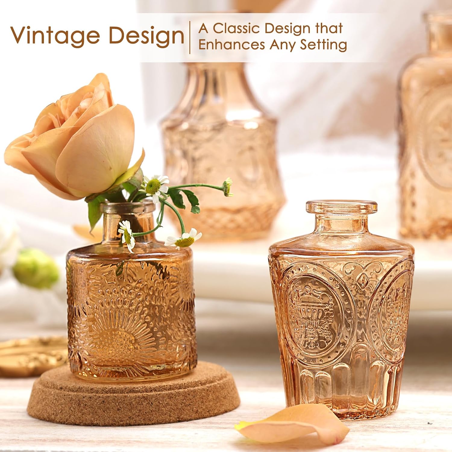 Glass Bud Vase Set / Amber / Clear / Set of 24