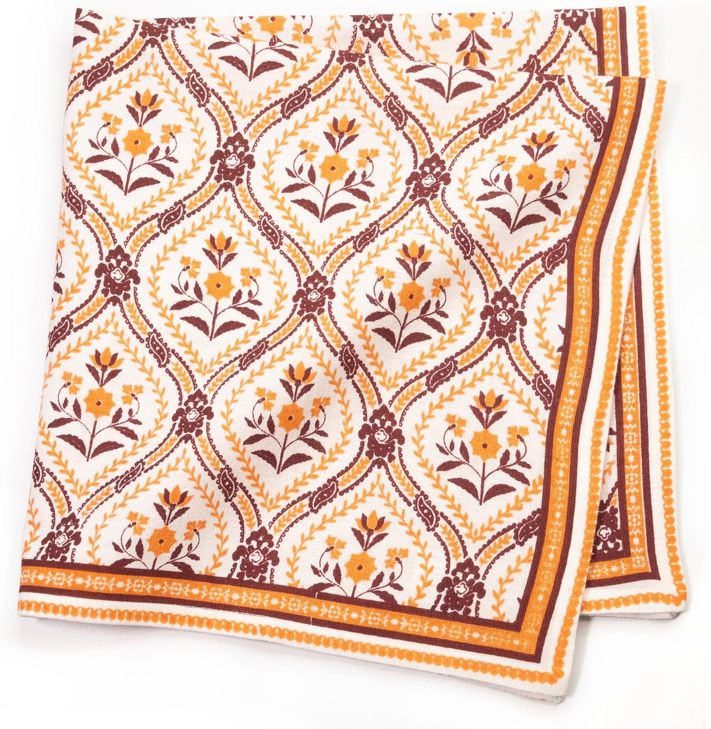 FINGERCRAFT Cloth Napkins Set of 12 Cotton Linen, 20x20 in, Damask Orange | Mitered corner, washable, soft, absorbent