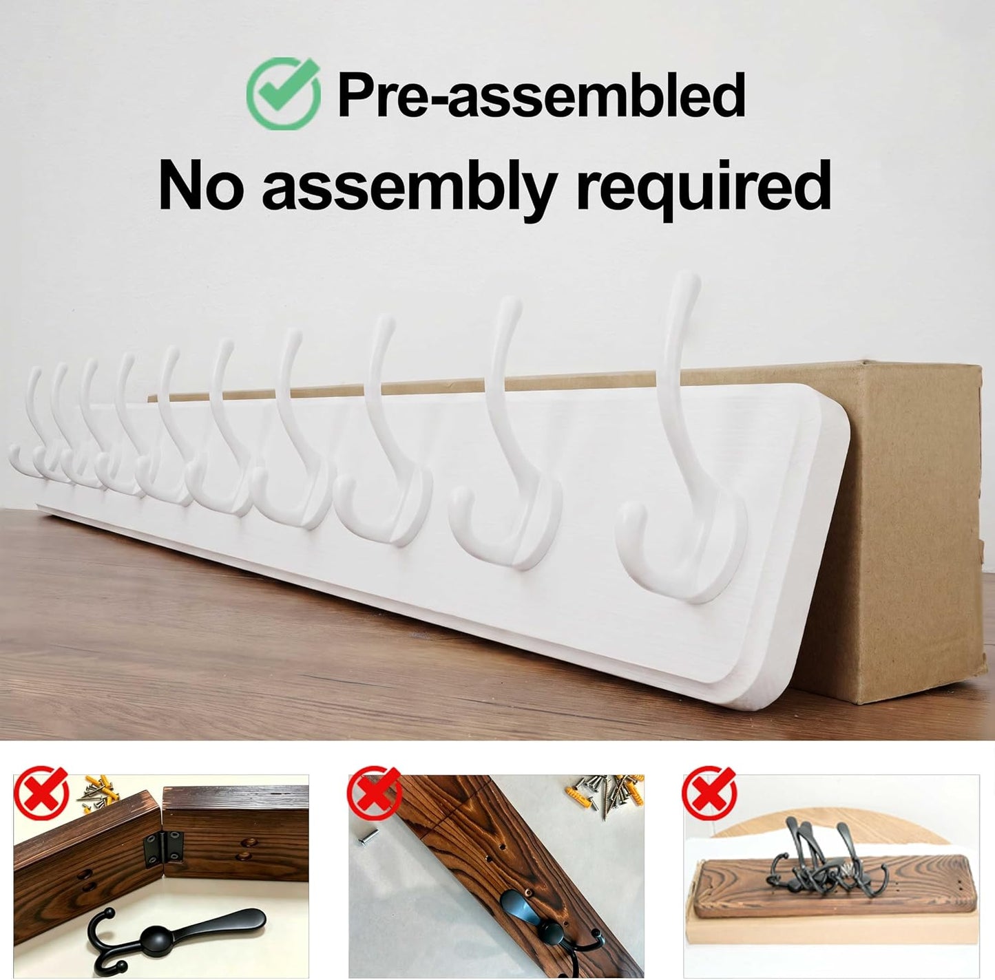 WEBI Coat Rack Wall Mount,10 Hooks,38 9/16" Long Coat Hooks Wall Mounted Large,16" Hole to Hole,Wood Coat Hanger