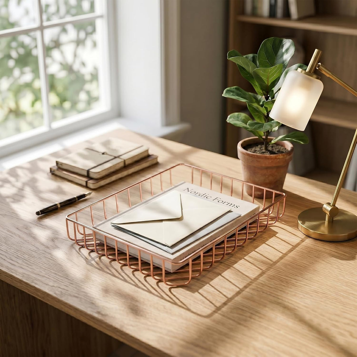 Elegant Wire Desk Tray Organizer - Multipurpose A4 Letter Size File Tray, Premium Metal Mesh Document & Magazine