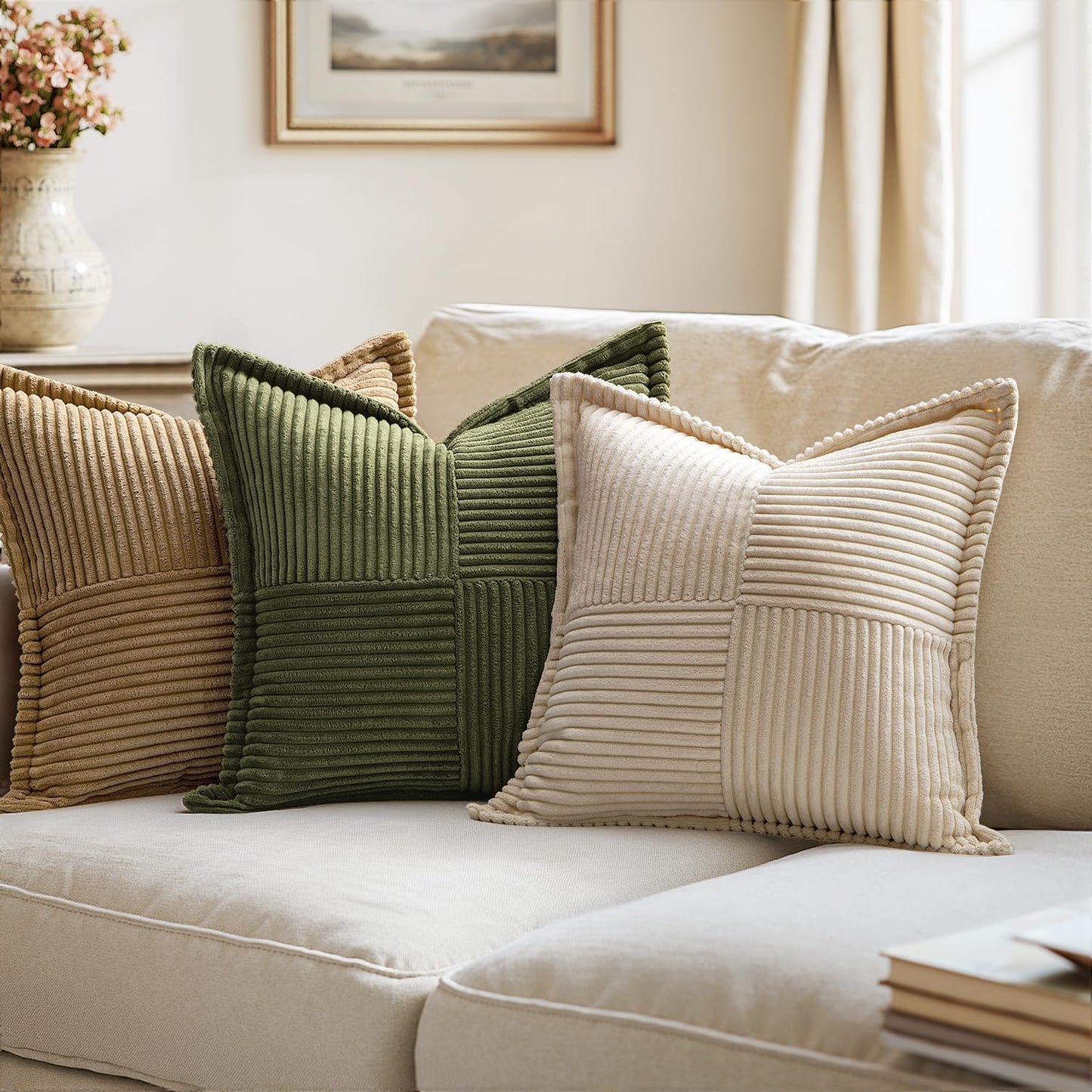 Decorative Throw Pillow Covers / 18 x 18 / Beige / Set of 2