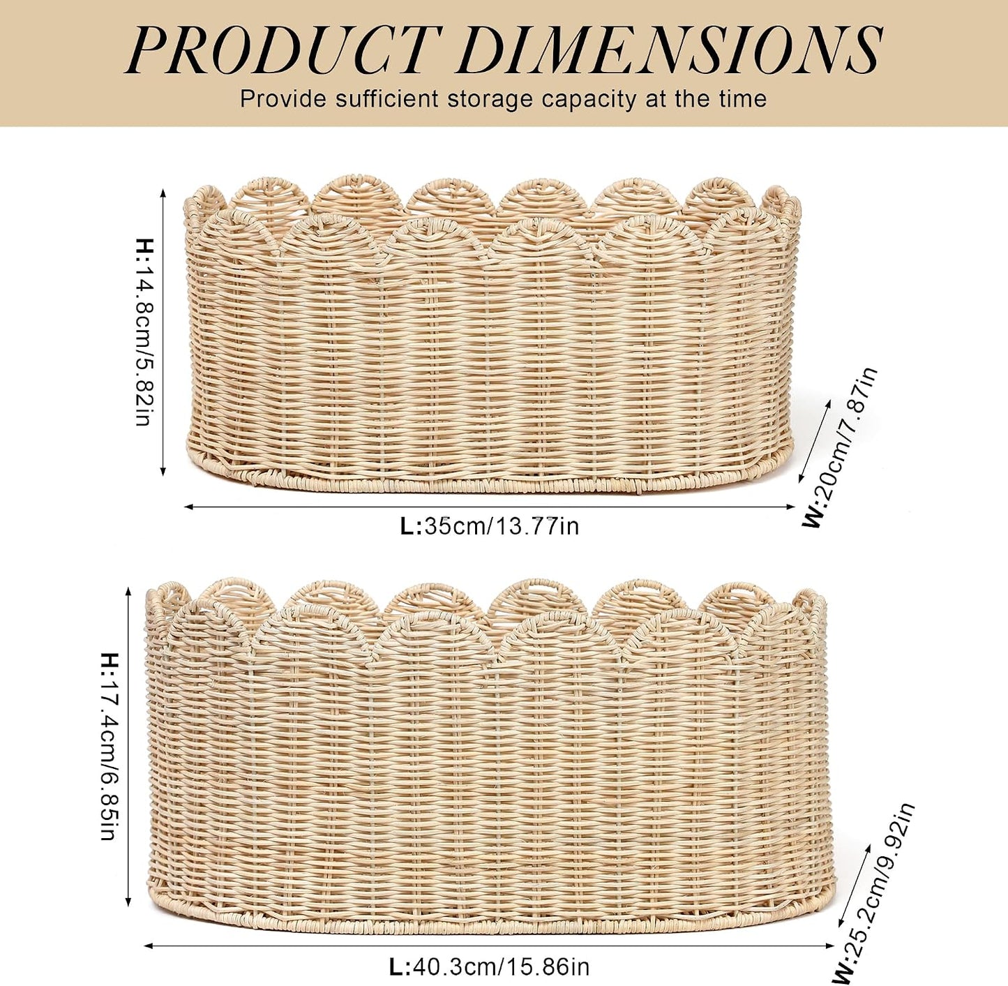 Hand- Rattan Baskets / Natural / 16 x 10 x 7 / Set of 2