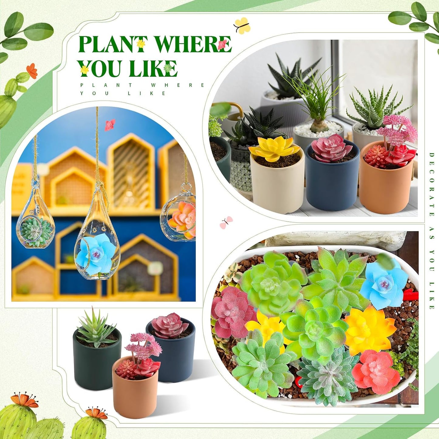 Mini Artificial Succulents Unpotted Realistic Colorful Faux Succulents Small Cactus / Set of 32