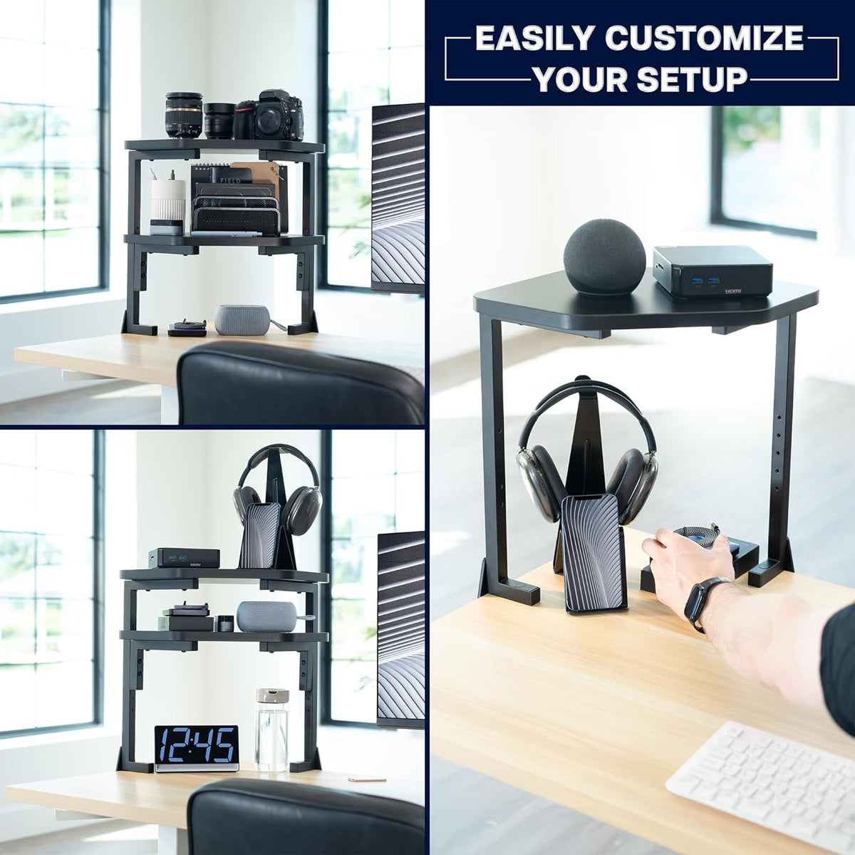 VIVO Corner Clamp-on 17 inch Above or Below Desk 2-Tier Shelving Unit for Table Accessories, Gaming Devices, and More