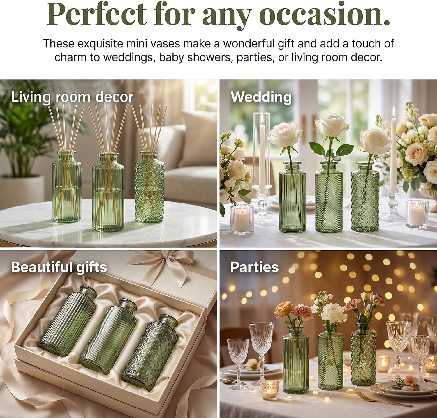 Glass Bud Vases / Green / Set of 30