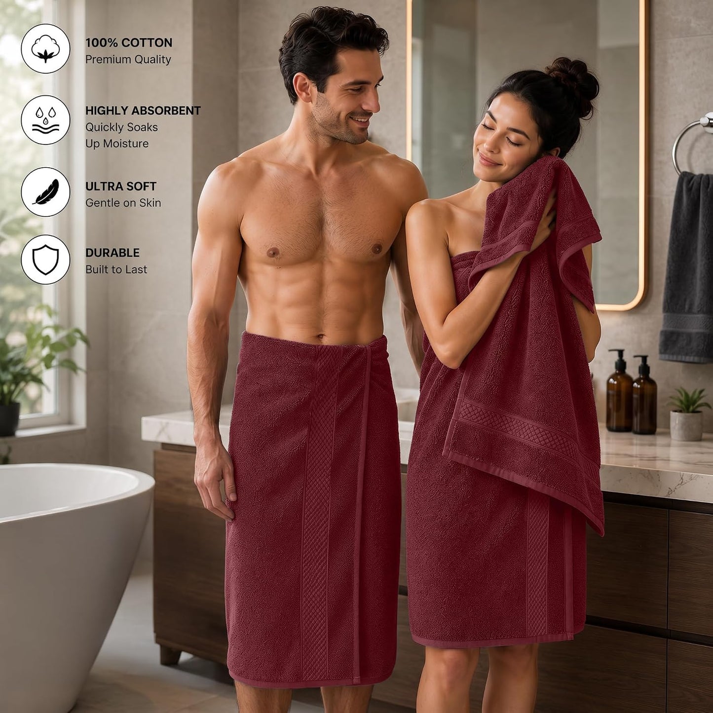 DAN RIVER 600 GSM Cotton Large Bath Towels Set of 4, 27 x 54 Inches | Larger & Lighter Weight Towels for Bathroom