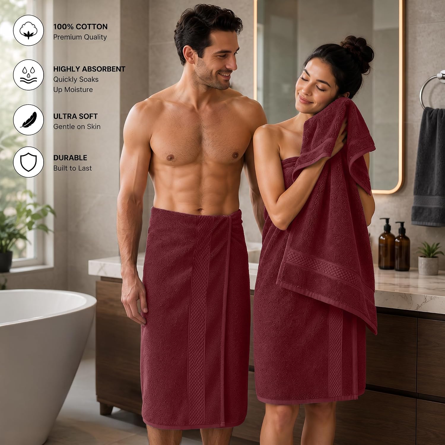 DAN RIVER 600 GSM Cotton Large Bath Towels Set of 4, 27 x 54 Inches | Larger & Lighter Weight Towels for Bathroom