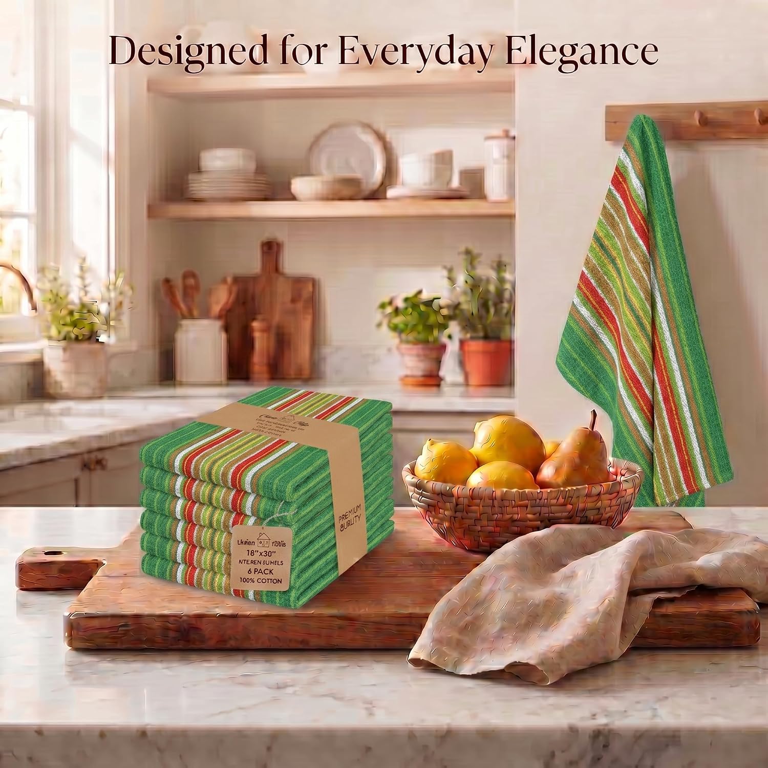 Urban Villa Kitchen Towel Cotton Dish Towel 20”x30”(Set of 6) Leaf Green