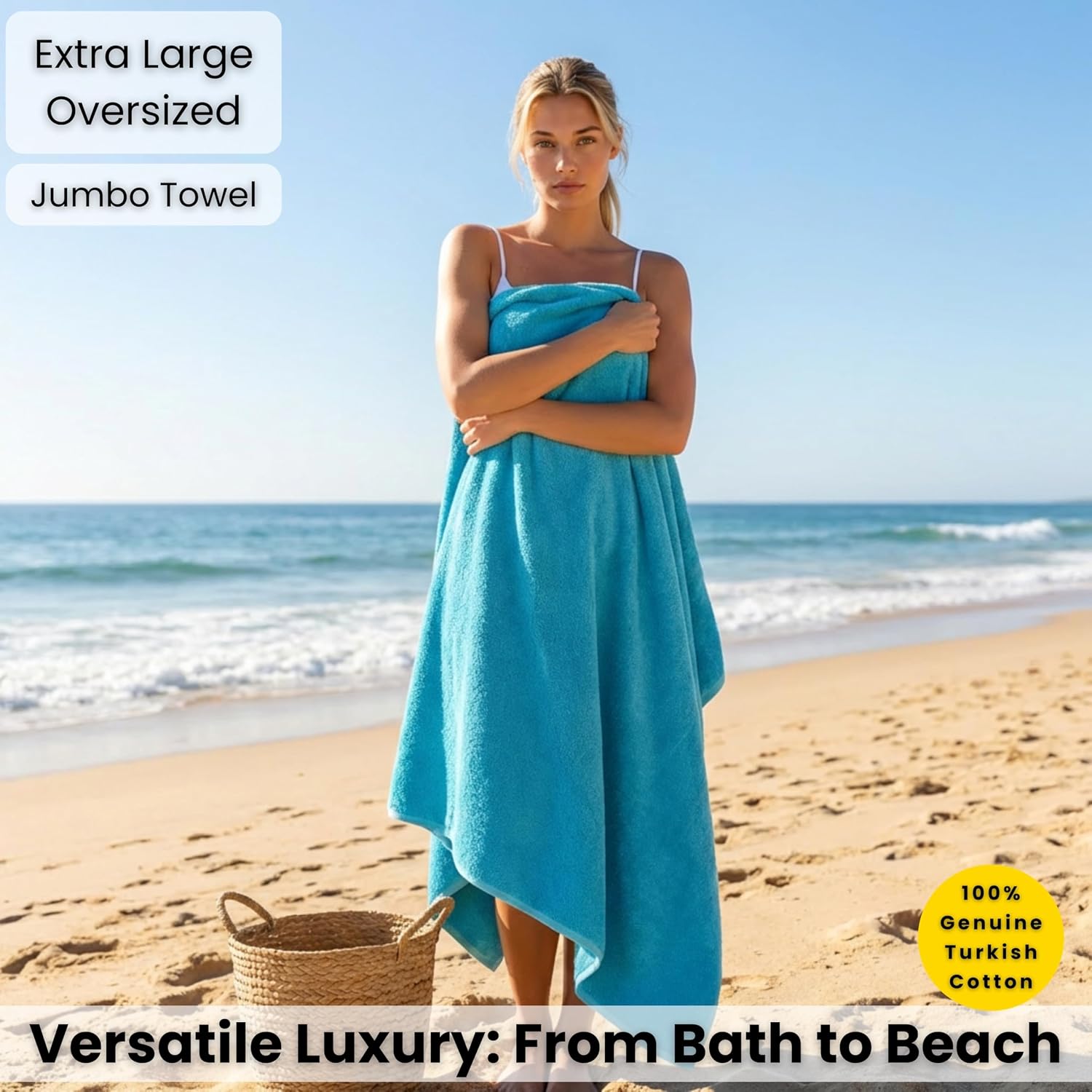 SALBAKOS Luxury 100% Turkish Cotton Bath Sheet 40x80 (1-Piece, Aqua Blue) | Extra Large Jumbo Oversized Bathroom and