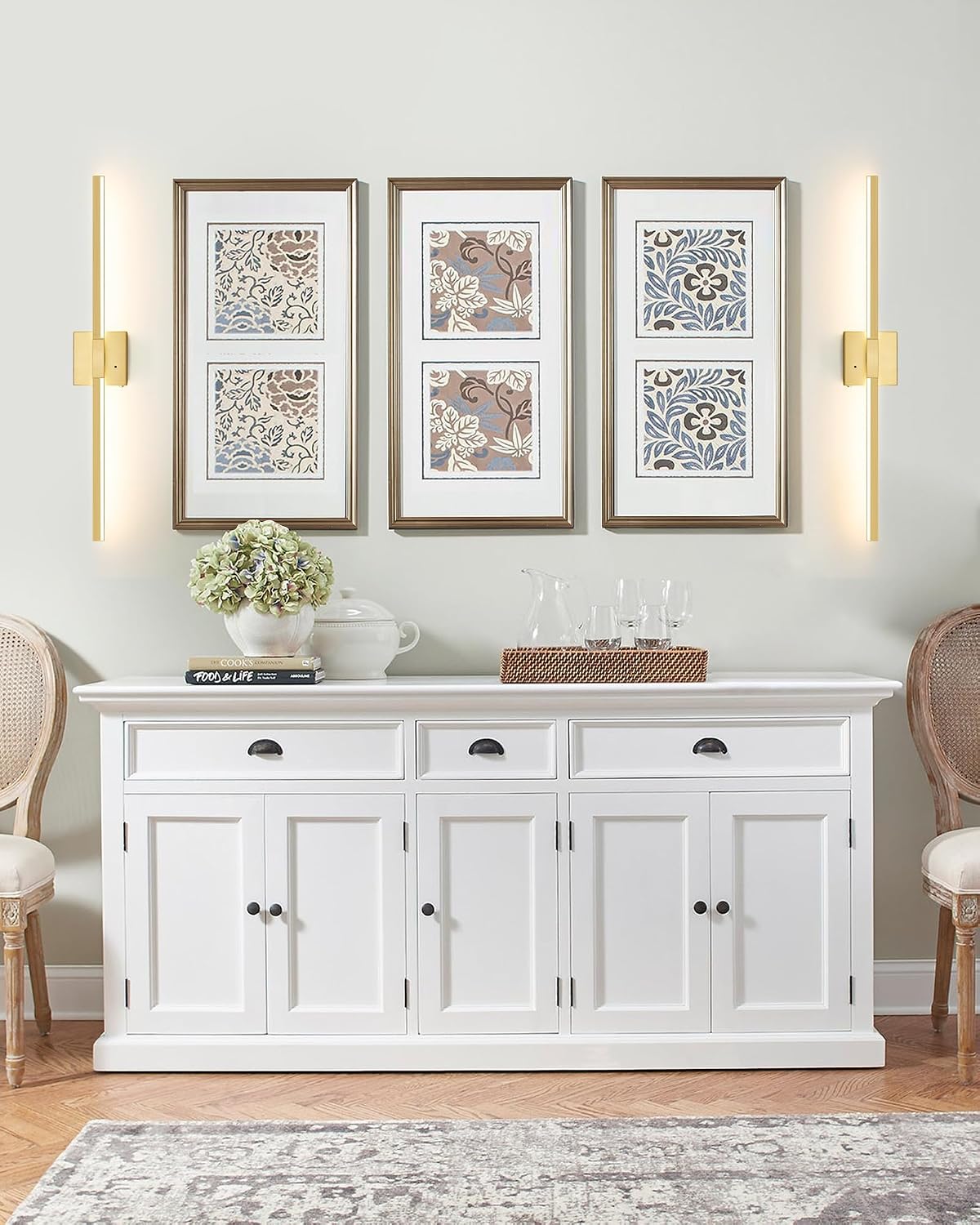 Rayogale Gold Battery Operated Wall Sconces with Remote Control, 32 Inch | 3000/4500/6000K Dimmable 8000mAh